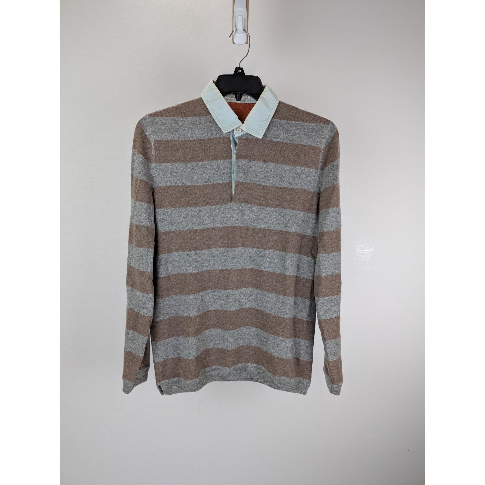 Brunello Cucinelli o1rshd1 CC20 Long Sleeve Striped Polo Shirt in Multicolor Size US M / EU 48-50 / 2 - 1 Thumbnail