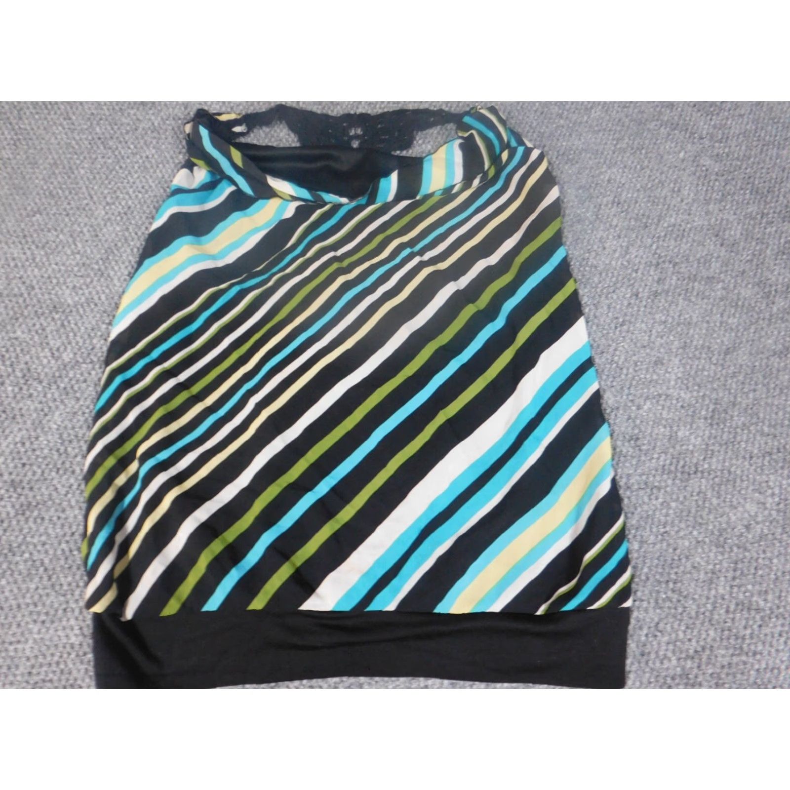 Vintage HeartSoul Blouse 1X Plus Womens Green Striped Pullover Stretch Crew Neck Casual Sleeveless Polyester Rayon Button Basic Classic Modern Style Size XL / US 12-14 / IT 48-50 - 3 Thumbnail