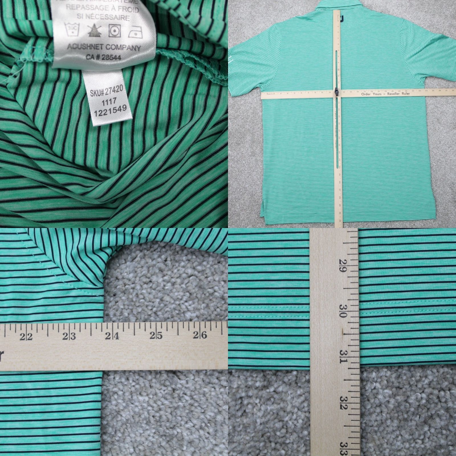 Footjoy FootJoy Polo Shirt Mens Large Green/Black Striped Golf S/S Stretch Pullover Size US L / EU 52-54 / 3 - 8 Thumbnail