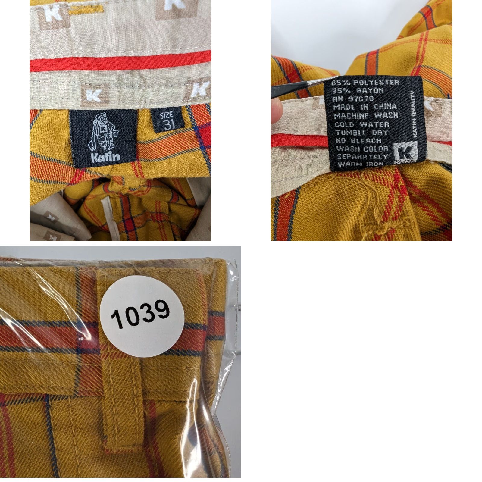 Katin Katin Chino Shorts Men's Size 31 Plaid Yellow Red Beach Beachwear Casual Flat Front Pockets Vintage No (adjusted for clarity) Size US 31 - 8 Thumbnail