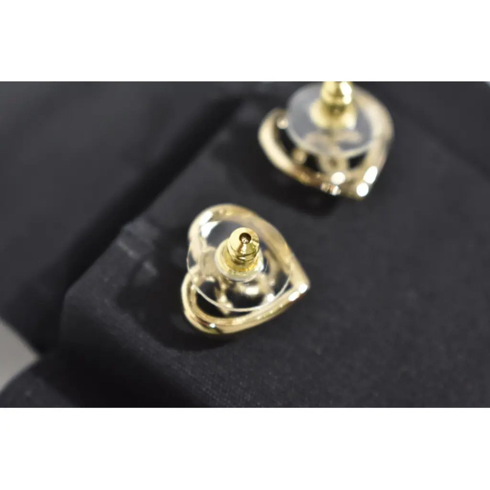 Chanel Chanel Gold Crystal Heart Interlocking Statement Earrings Size ONE SIZE - 6 Thumbnail