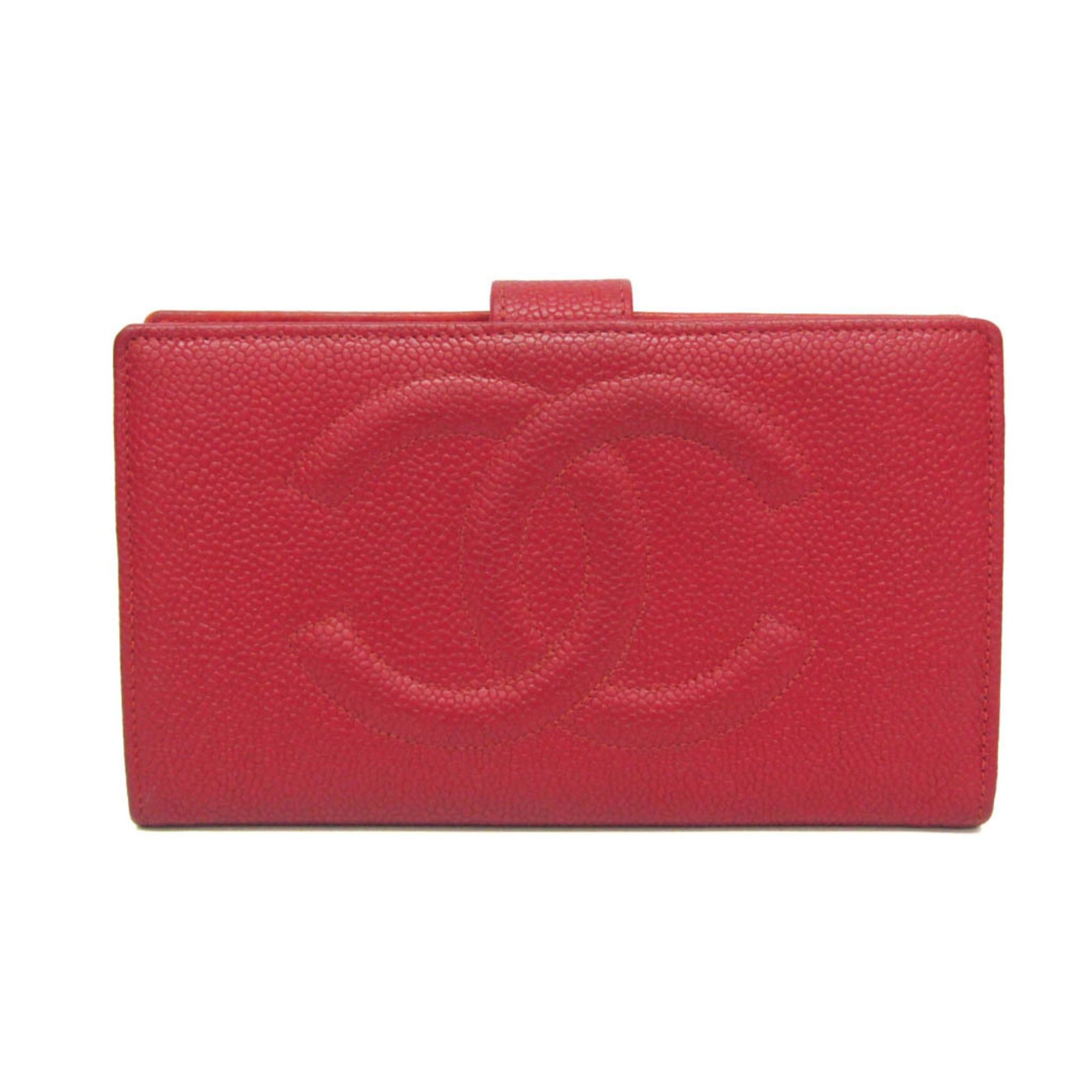 Chanel Chanel Coco Mark Women's Grained Calfskin Lambskin Long Wallet (bi-fold) Red Color Size ONE SIZE - 1 Thumbnail