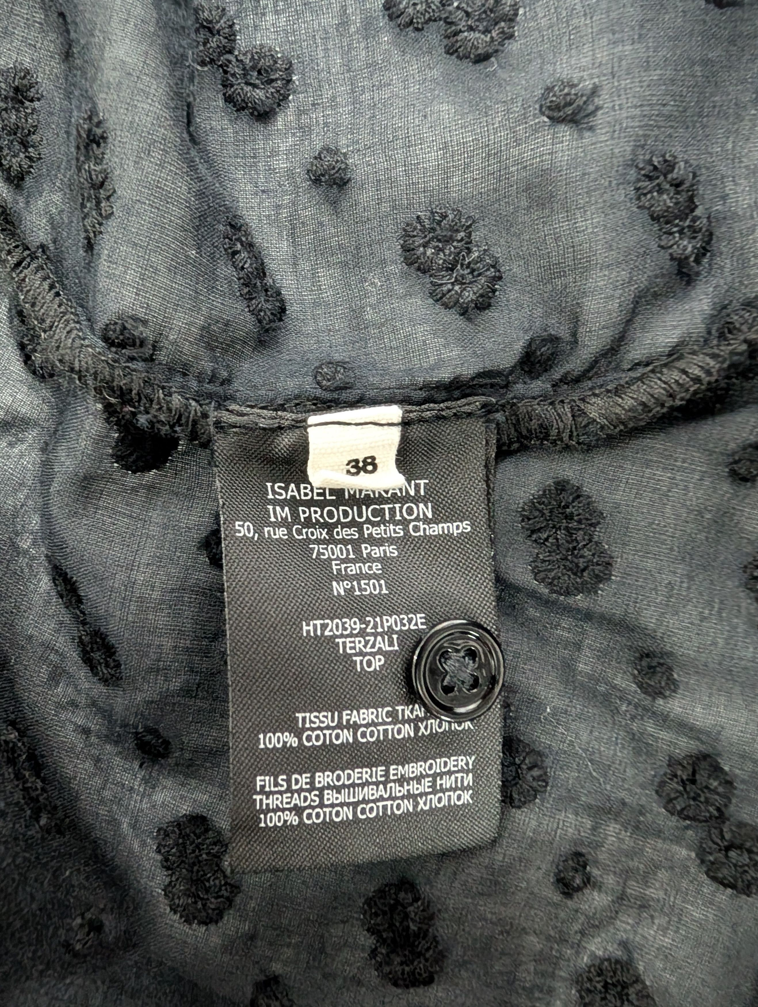 Isabel Marant Etoile Black Cotton Blouse Size XS / US 0-2 / IT 36-38 - 6 Thumbnail