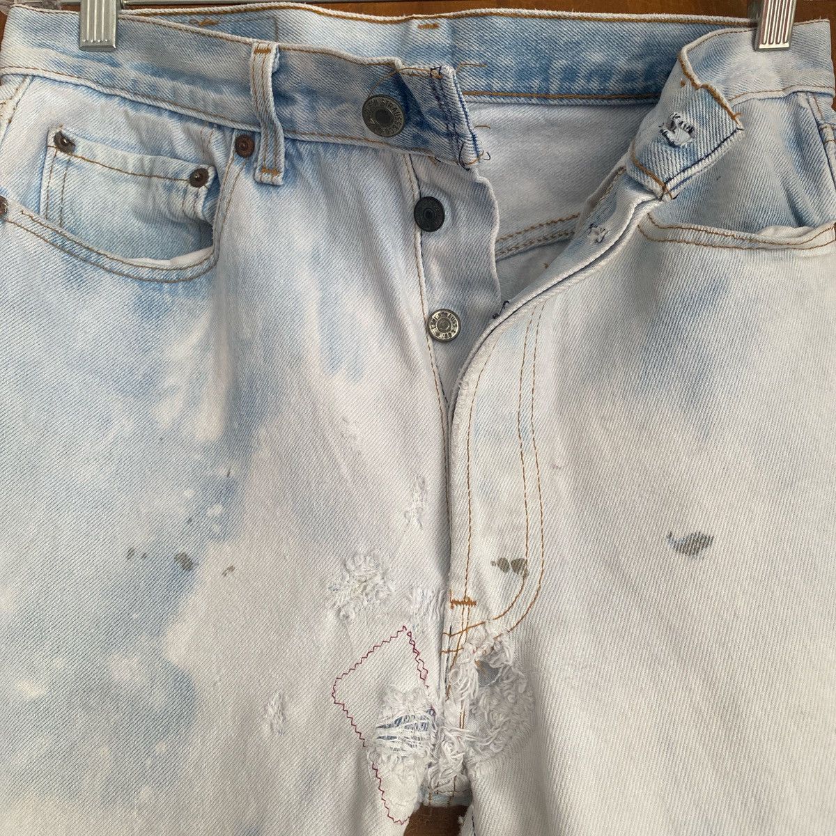 Levi's × Vintage 501s Vintage 80’s Levi’s light denim distressed jeans Size US 33 - 3 Thumbnail