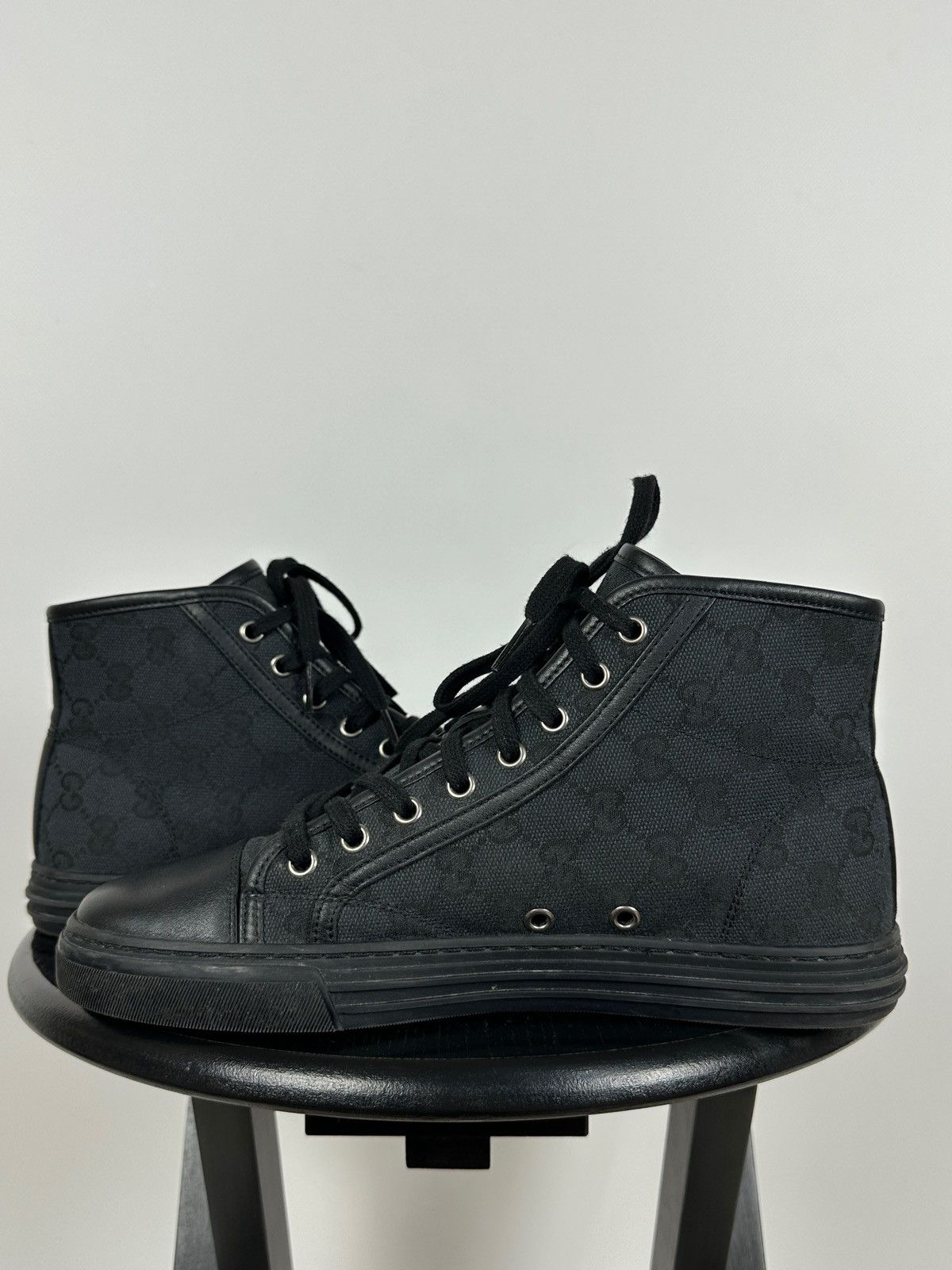 Gucci Gucci 426188 GG Leather/Canvas Monogram High Top Sneaker Size US 5.5 / EU 38 - 9 Thumbnail