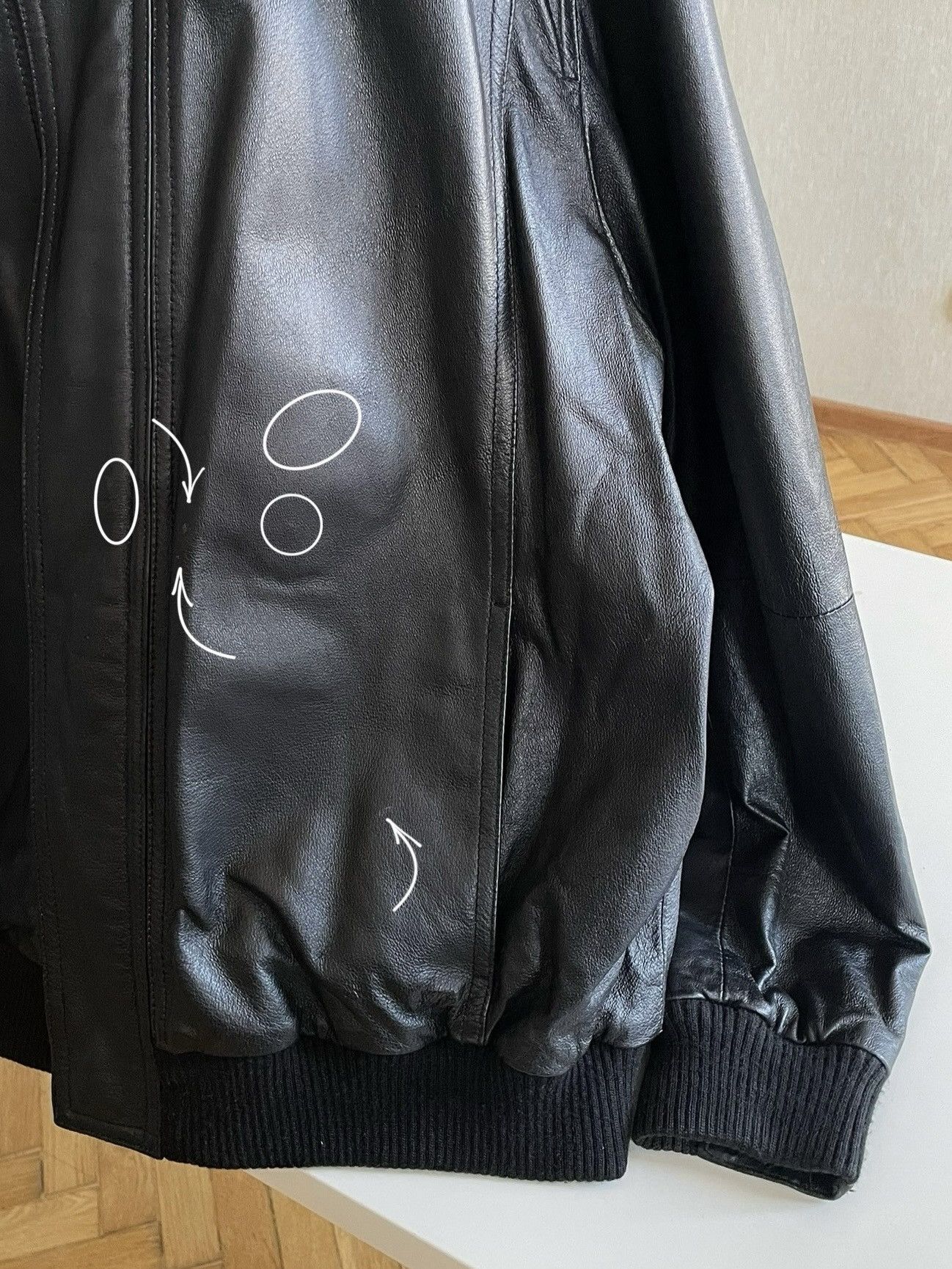 Marks & Spencer Black Leather Bomber / A Jacket Size US XL / EU 56 / 4 - 7 Thumbnail