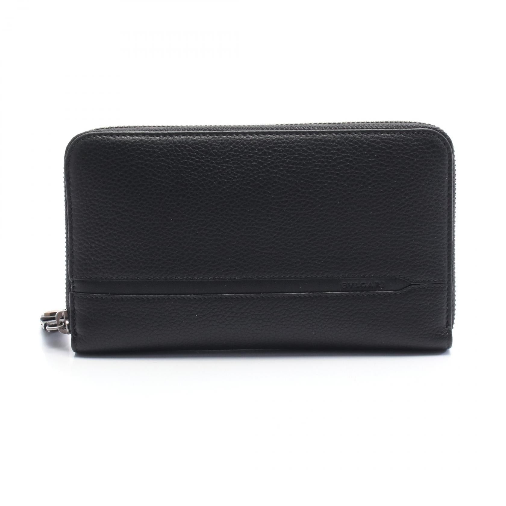 Bvlgari Bvlgari Round Zipper Long Wallet Leather Black Size ONE SIZE - 1 Thumbnail