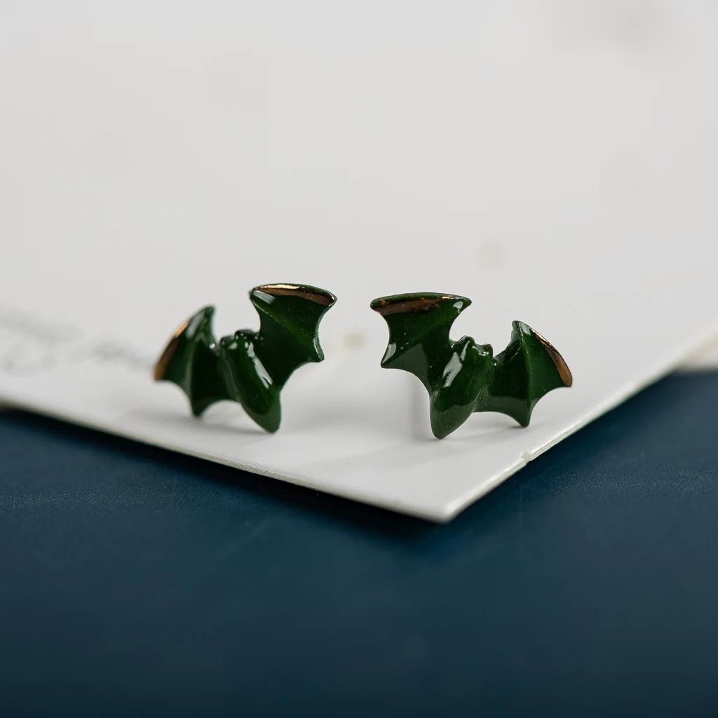Jewelry Small Bat Stud Earrings Ceramic Ear Gift For Her Size ONE SIZE - 1 Thumbnail