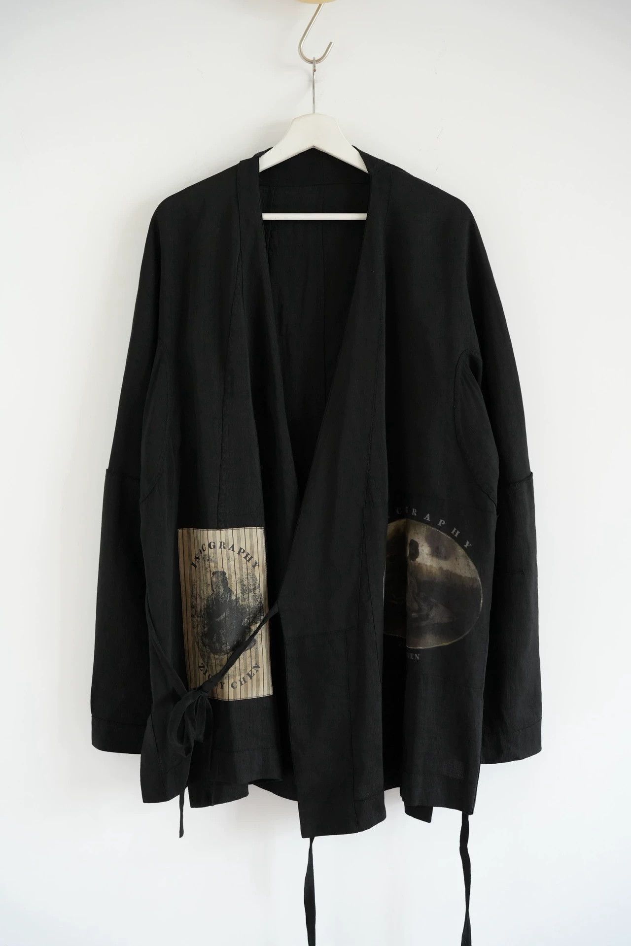 Ziggy Chen Black Loose Open-Front Jacket with Graphic Patches Size US S / EU 44-46 / 1 - 1 Thumbnail