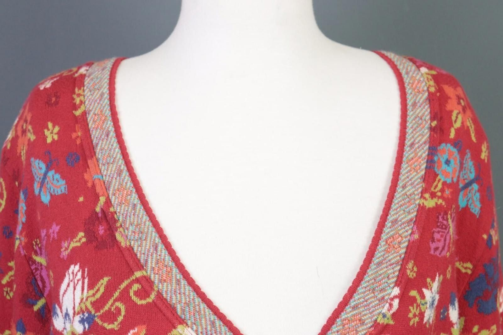 Designer Dunque Red Floral Wool Button Cardigan Sweater Size XL Size XL / US 12-14 / IT 48-50 - 4 Thumbnail