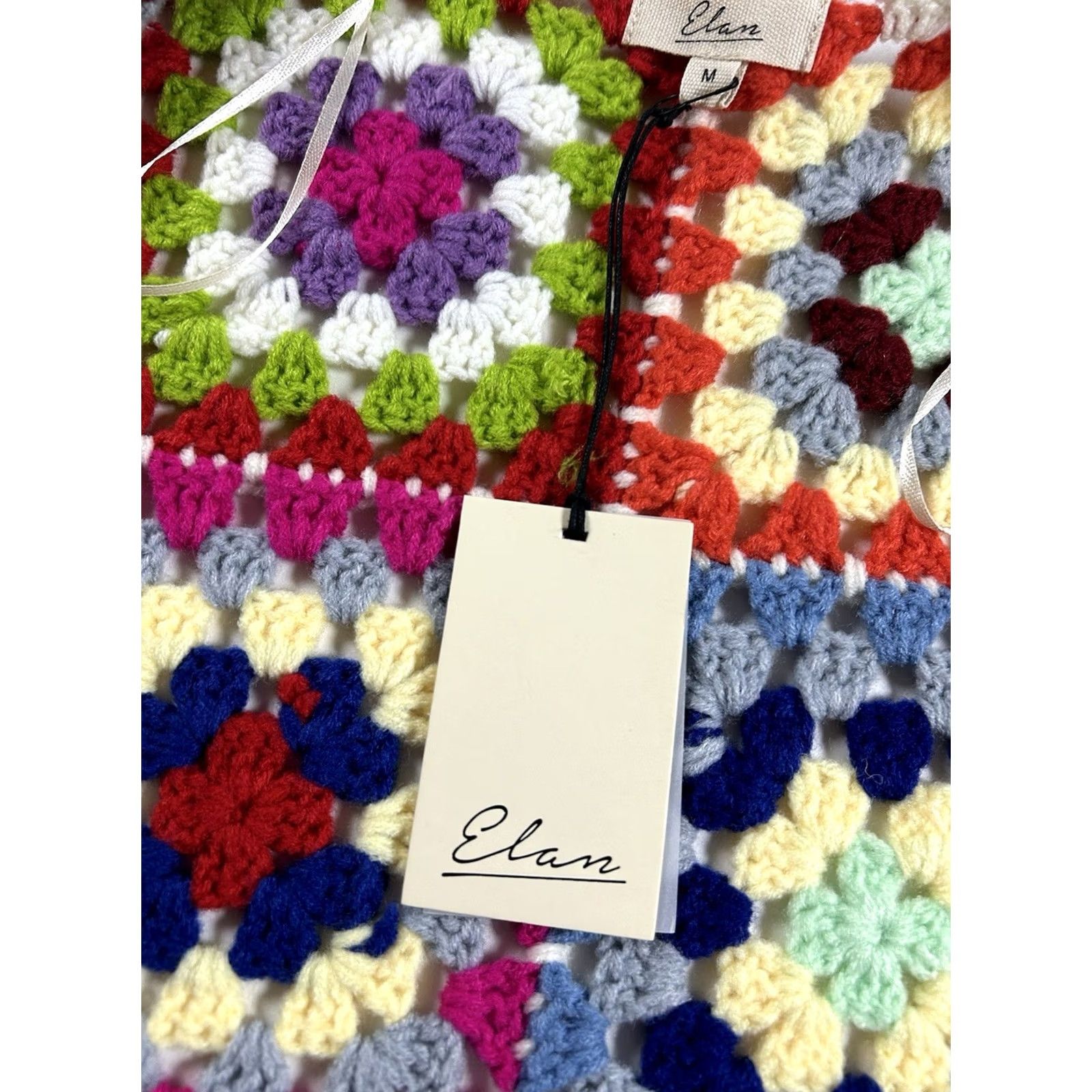 Vintage Elan Cardigan Womens M Rainbow Patchwork Boho Cottagecore Crochet Granny Square Size M / US 6-8 / IT 42-44 - 2 Thumbnail