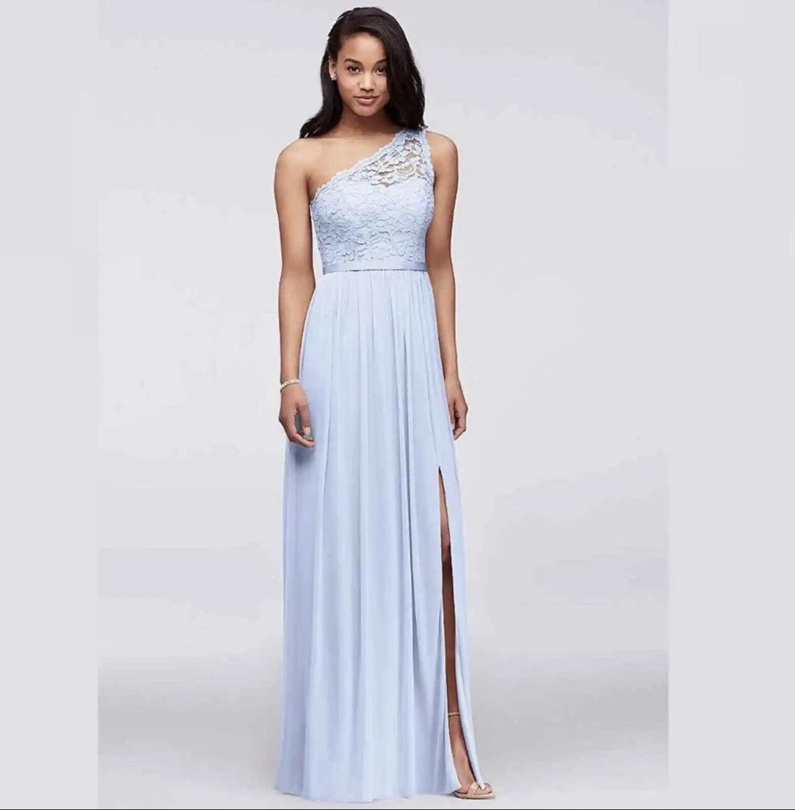 Designer David's Bridal One Shoulder Lace Mesh Dress -NWT (New) Size S / US 4 / IT 40 - 1 Thumbnail