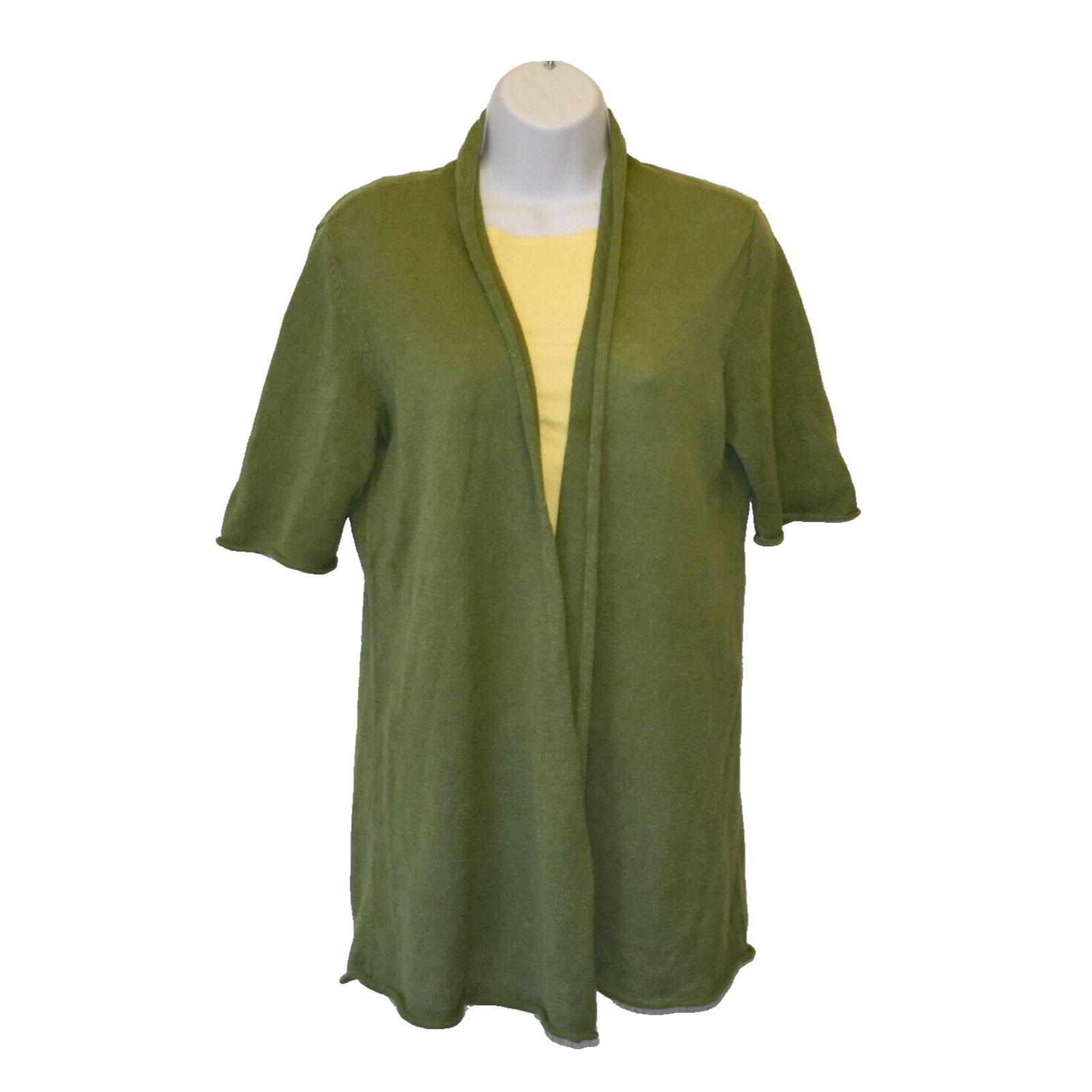 Eileen Fisher EILEEN FISHER Green Linen Knit Short Sleeve Cardigan Size S Size S / US 4 / IT 40 - 1 Thumbnail