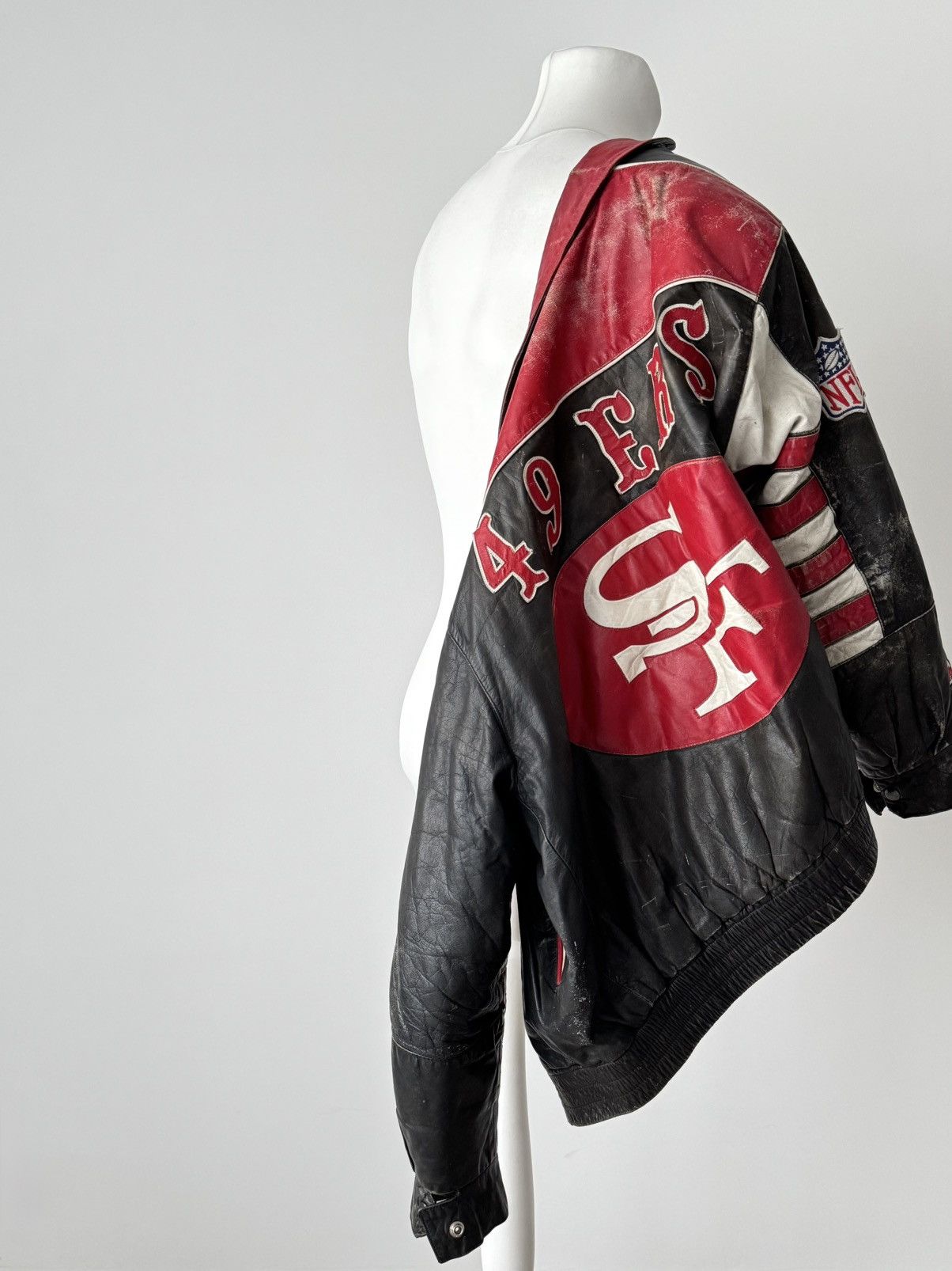 Vintage 90s NFL SF 49ers Jeff Hamilton Faded Leather Jacket
