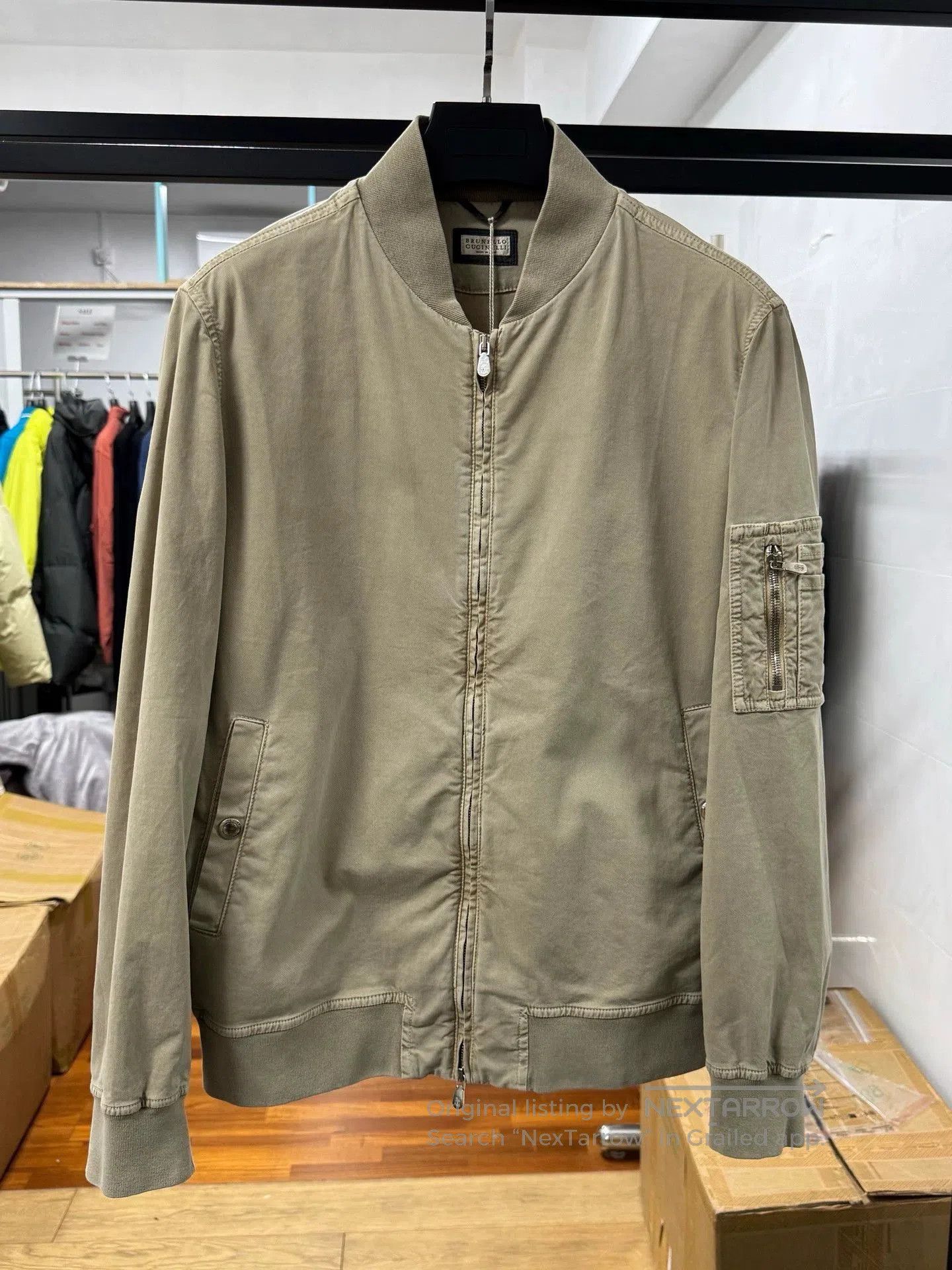 brunello cucinelli men's lightweight khaki jacket.