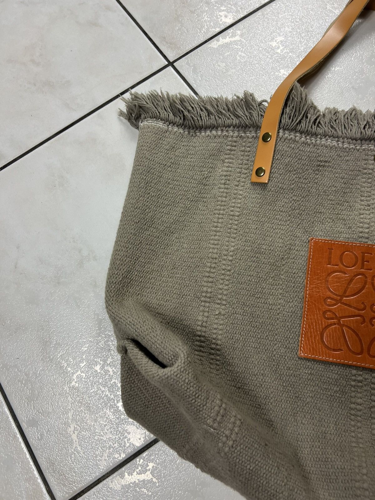 Loewe Loewe big tote bag knitted canvas fringle leather logo Size ONE SIZE - 5 Thumbnail