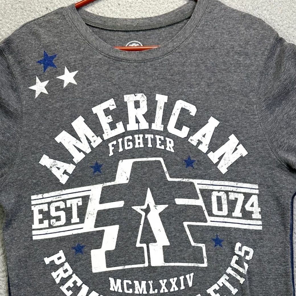 Vintage VINTAGE American Fighter Shirt Mens XL Grey Graphic Thermal Waffle Knit Long Sleeve Tee Size US XL / EU 56 / 4 - 2 Thumbnail