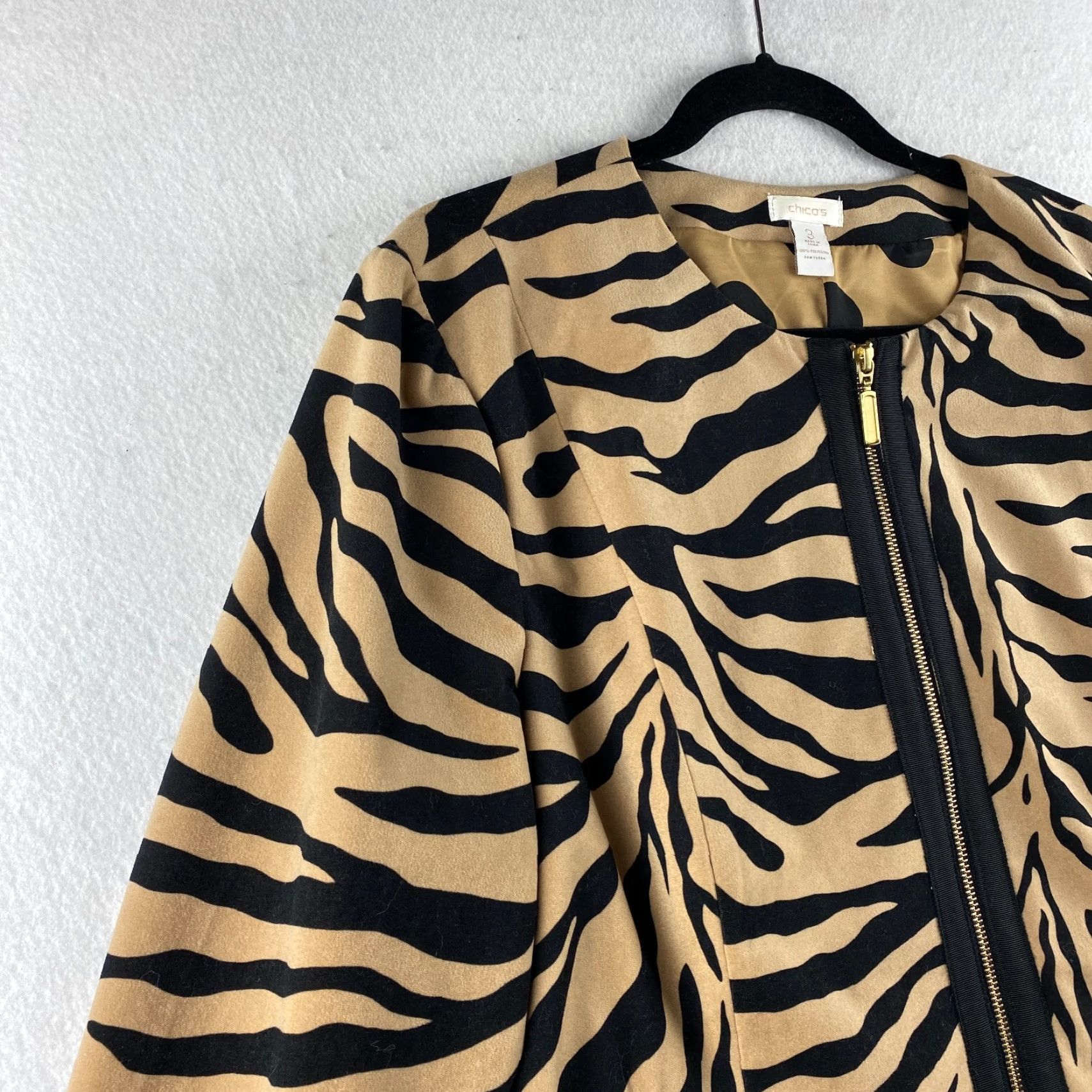 Vintage Chico's Jacket Womens 3 Black Orange Full Zip Tiger Polka Dot Pattern Pockets Size XS / US 0-2 / IT 36-38 - 3 Thumbnail