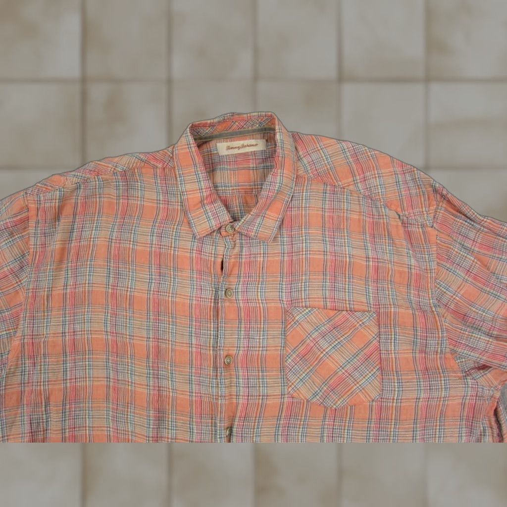 Tommy Bahama Tommy Bahama Shirt Adult 2XL Orange Plaid Linen Camp Mens Button Up Short Sleeve Casual Everyday Mens Size US XXL / EU 58 / 5 - 1 Thumbnail