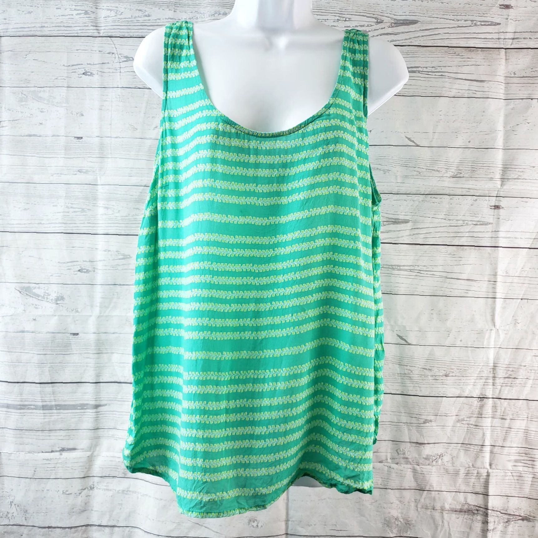 Gap Gap Womens Tank Top L Green Stripe Scoop Neck Rayon Size L / US 10 / IT 46 - 2 Thumbnail