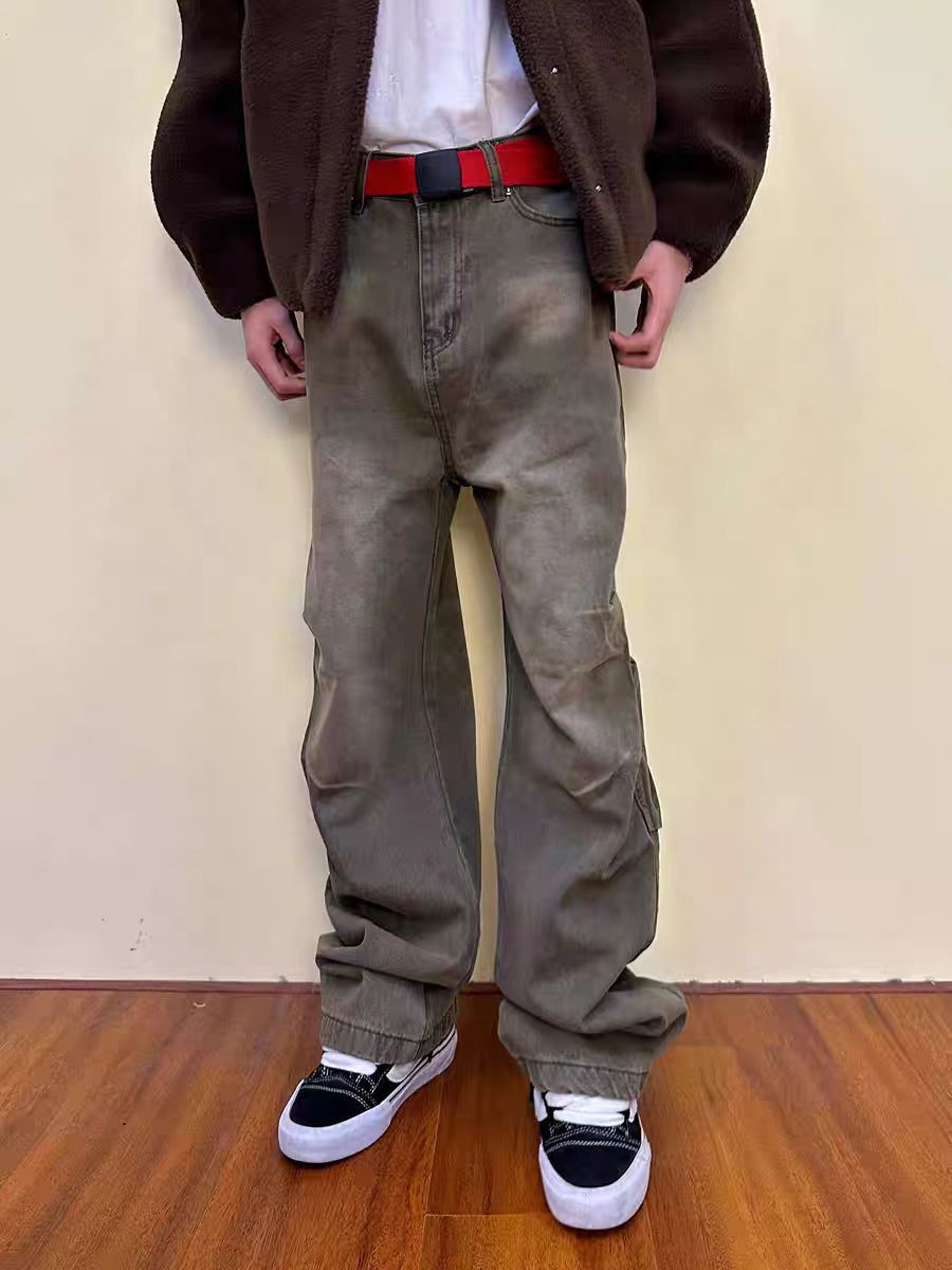 Vintage street washed and distressed frayed baggy jeans