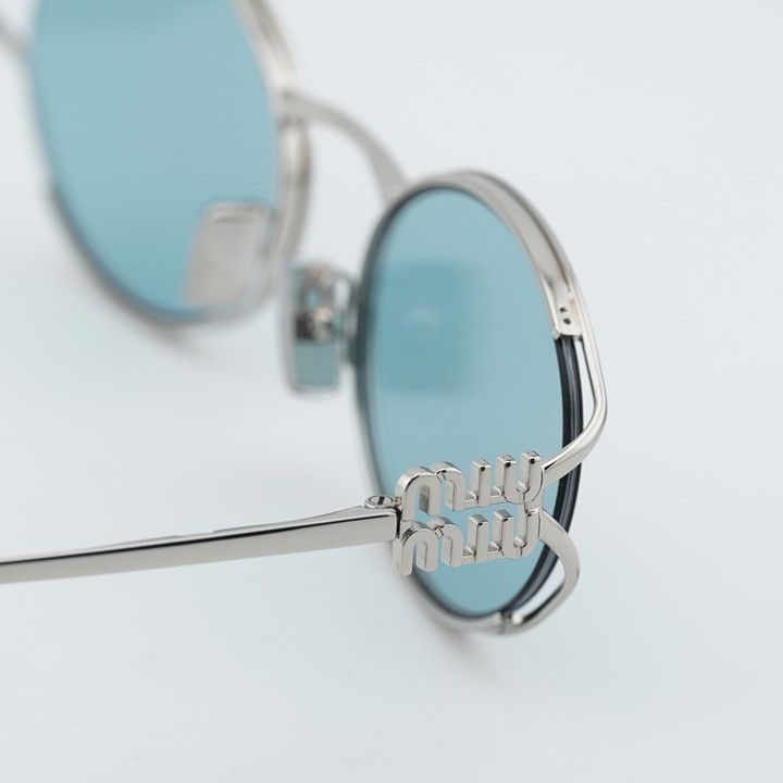 Miu Miu Miu Miu MU52YS 1BC20R Sunglasses Silver Oval Frame, Blue Size ONE SIZE - 6 Thumbnail