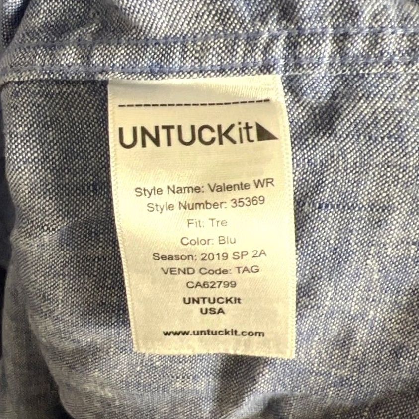 UNTUCKit UNTUCKit L Blue Button Down Valente 100% Linen Mens Size US L / EU 52-54 / 3 - 5 Thumbnail