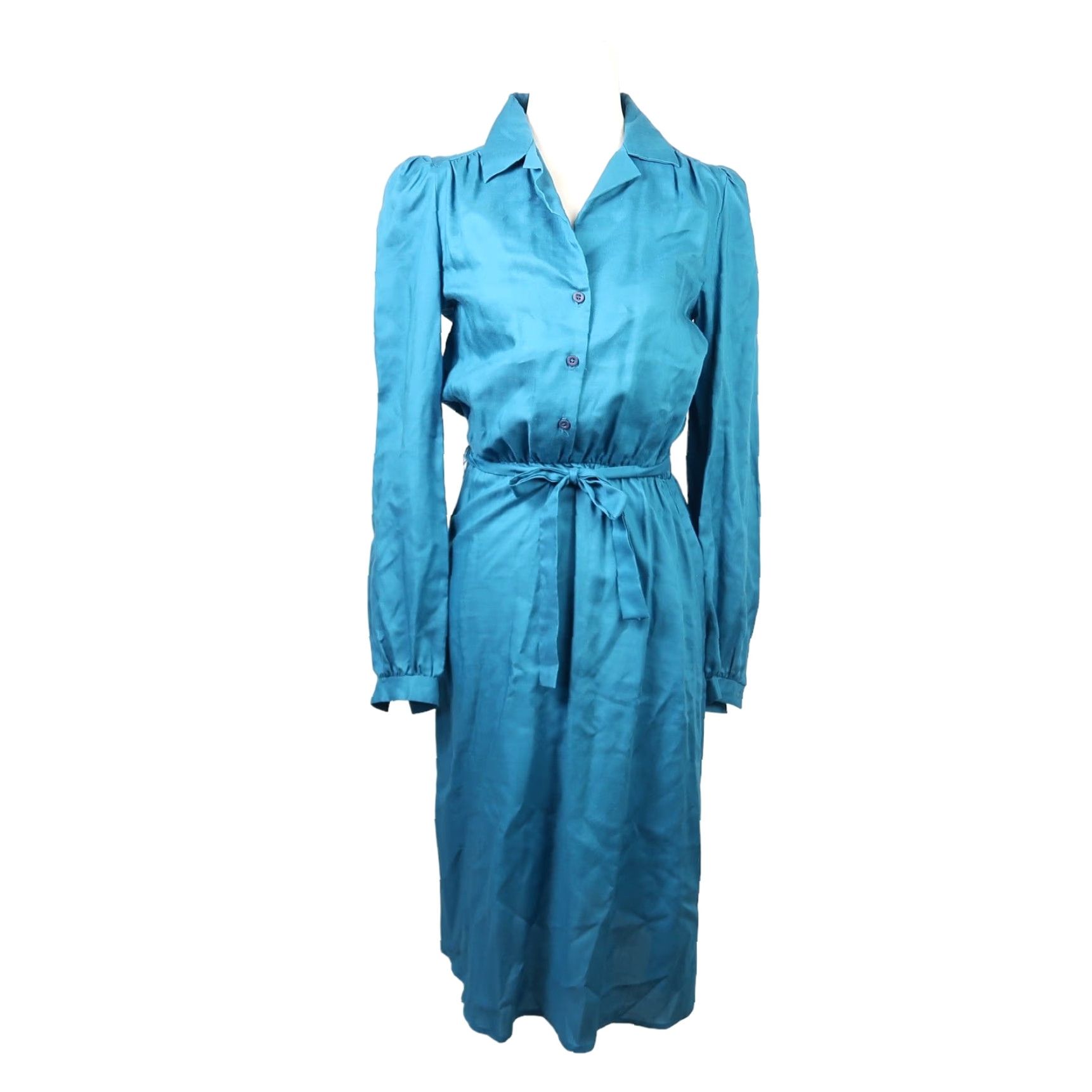 Altea VINTAGE 80s Teal Blue Long Sleeve Midi Shirt Dress 4 Shirt Dress Mens Womens Girls Boys Size S / US 4 / IT 40 - 2 Thumbnail