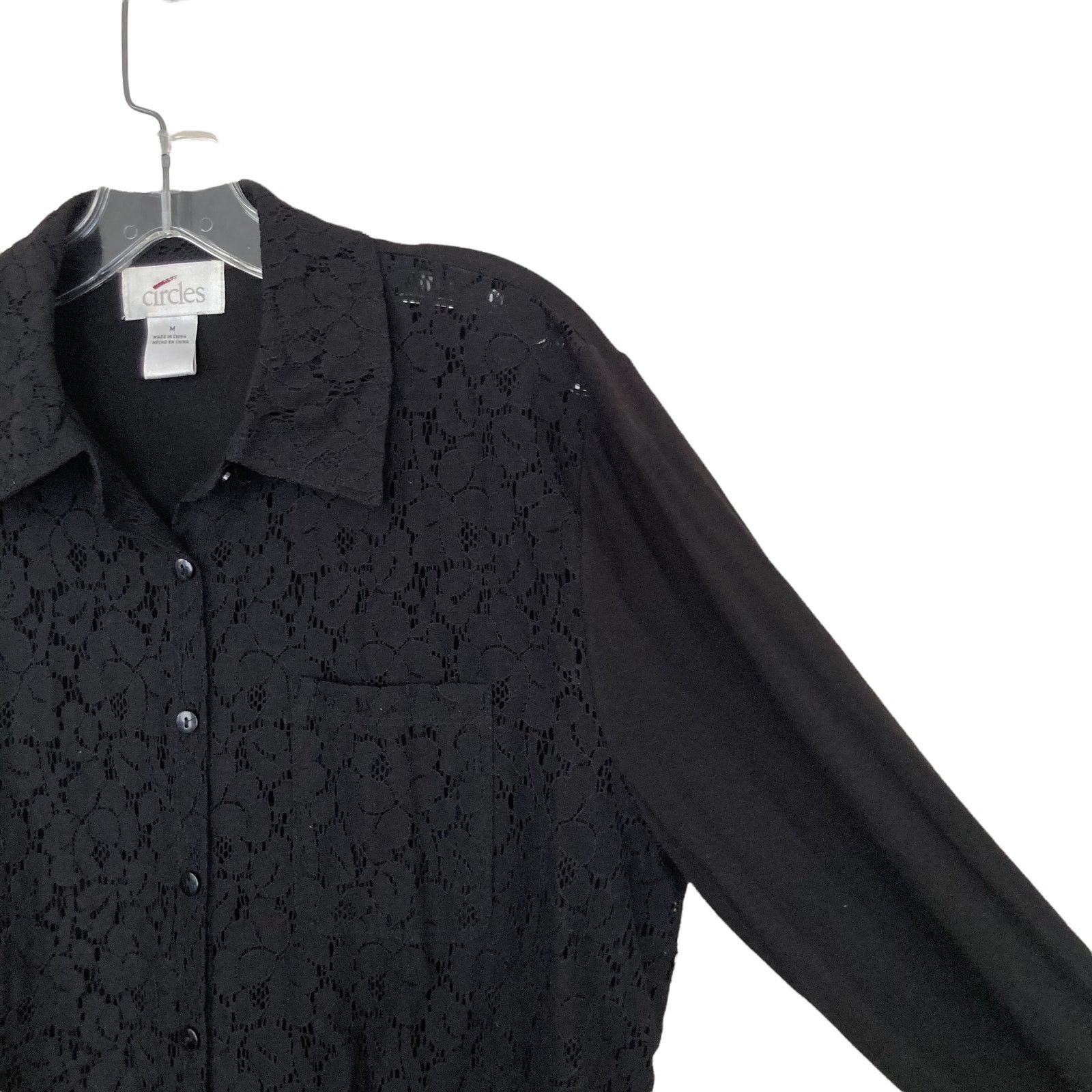 Other Circles Black Lace Front Long Sleeve Button Down Sz M Size M / US 6-8 / IT 42-44 - 2 Thumbnail
