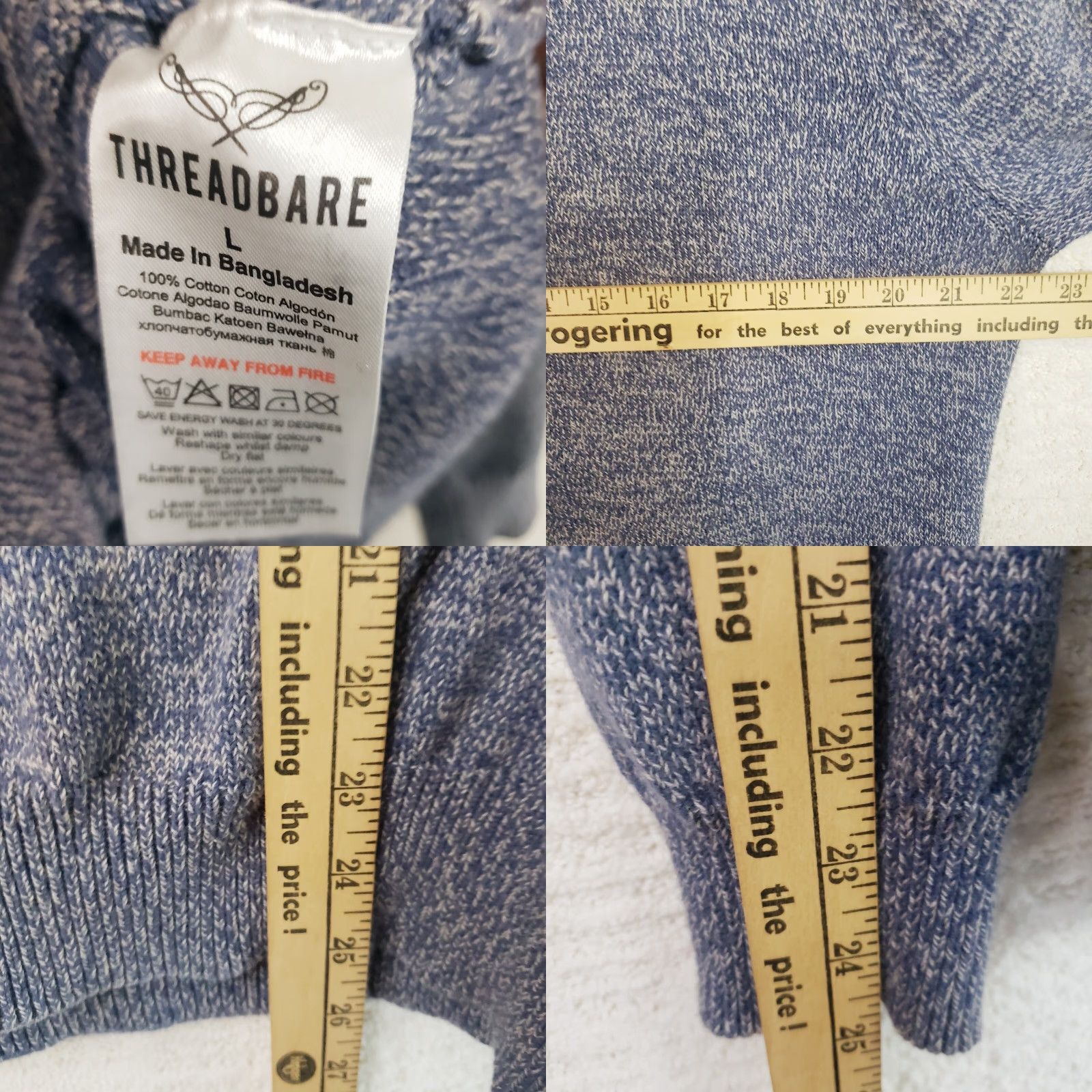 Vintage Threadbare Mens L Blue Denim Look Cotton 1/4 Zip Mock Neck Sweater Shirt Knit Pullover Casual Womens? Mens? Size US L / EU 52-54 / 3 - 9 Thumbnail