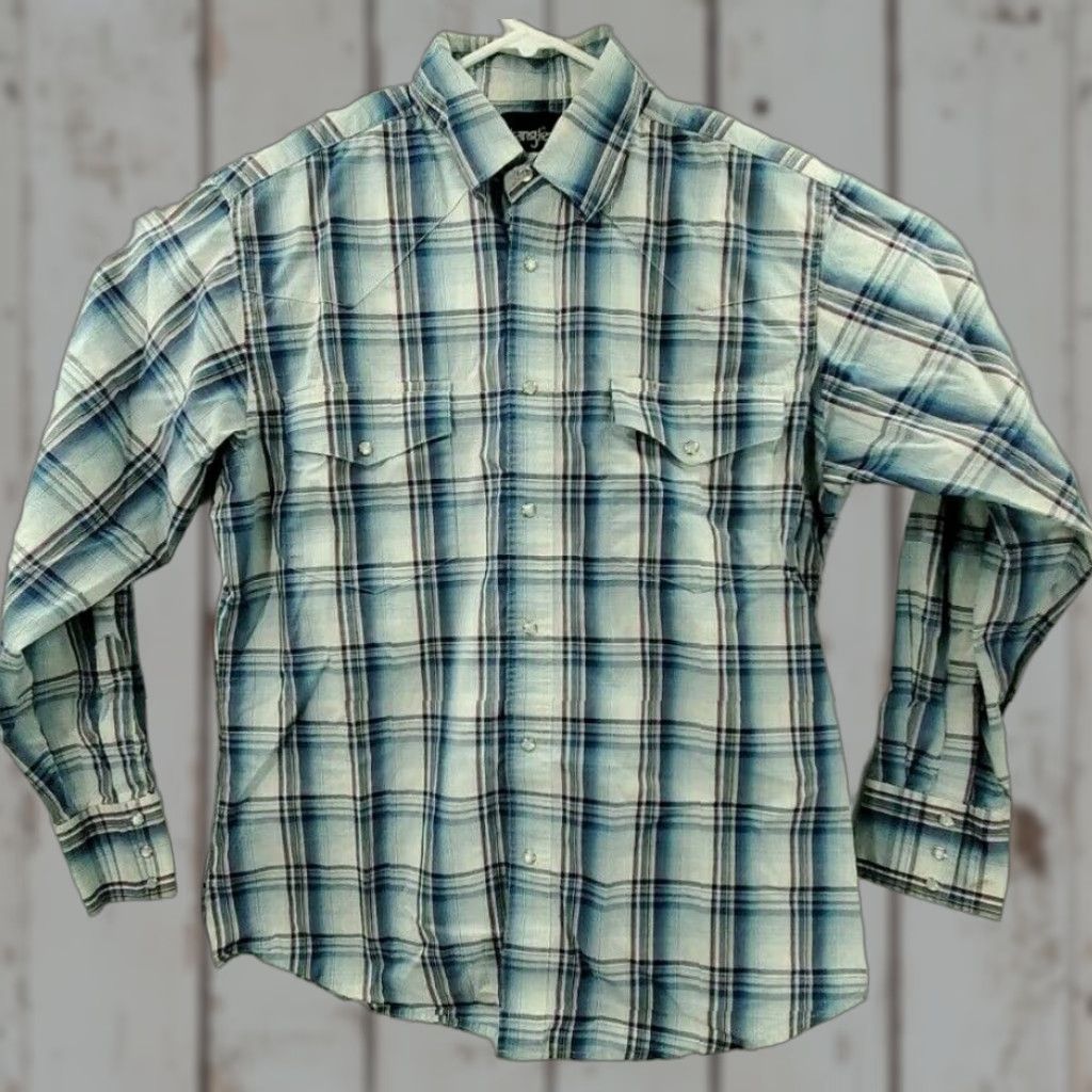 Wrangler VINTAGE WRANGLER WACH30034 Mens Size L Blue Plaid Pearl Snap Western Long Sleeve Shirt Size US L / EU 52-54 / 3 - 1 Thumbnail