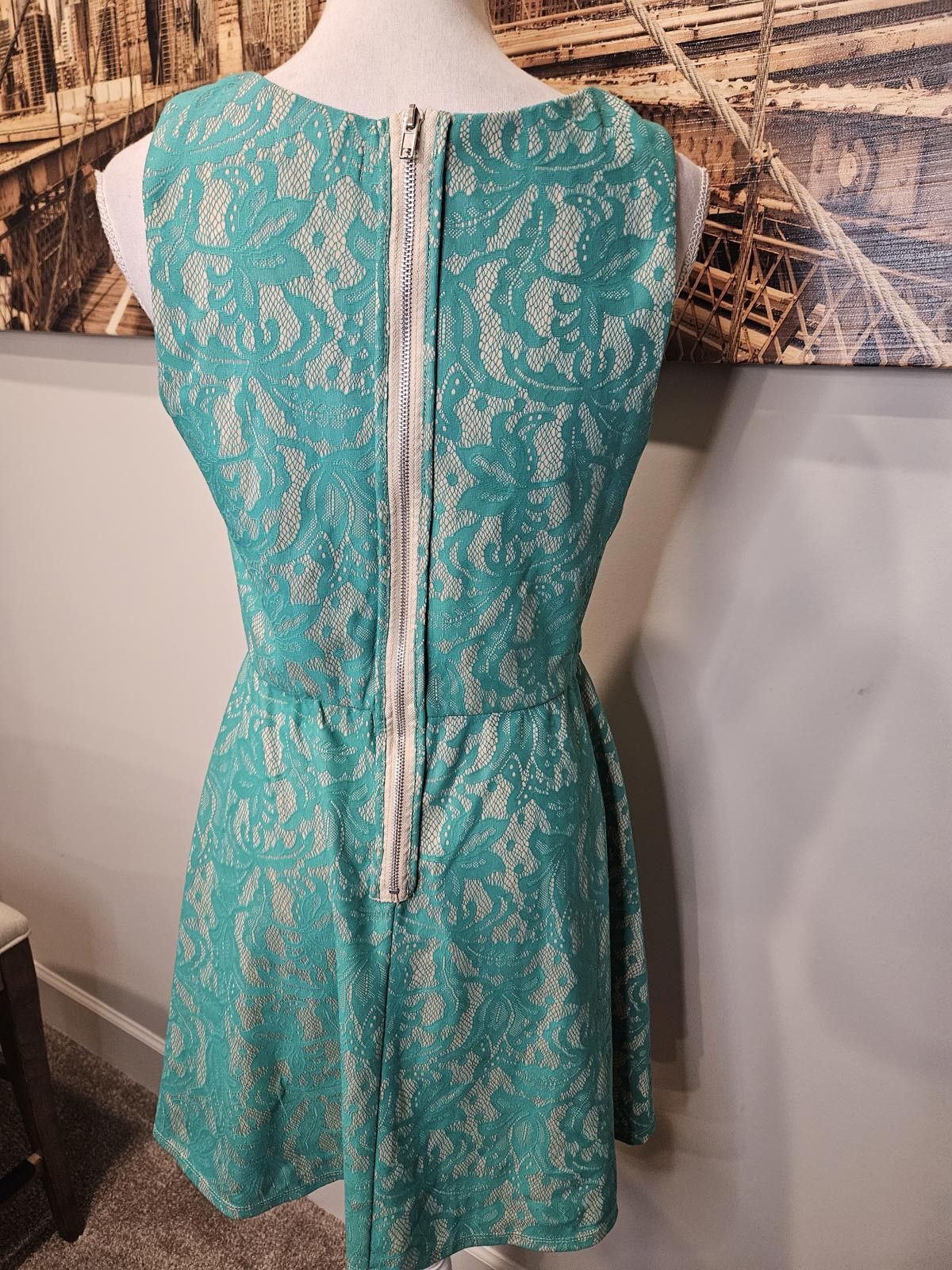 Designer Soulmates Turquoise Lace Dress #552 Size M / US 6-8 / IT 42-44 - 3 Thumbnail