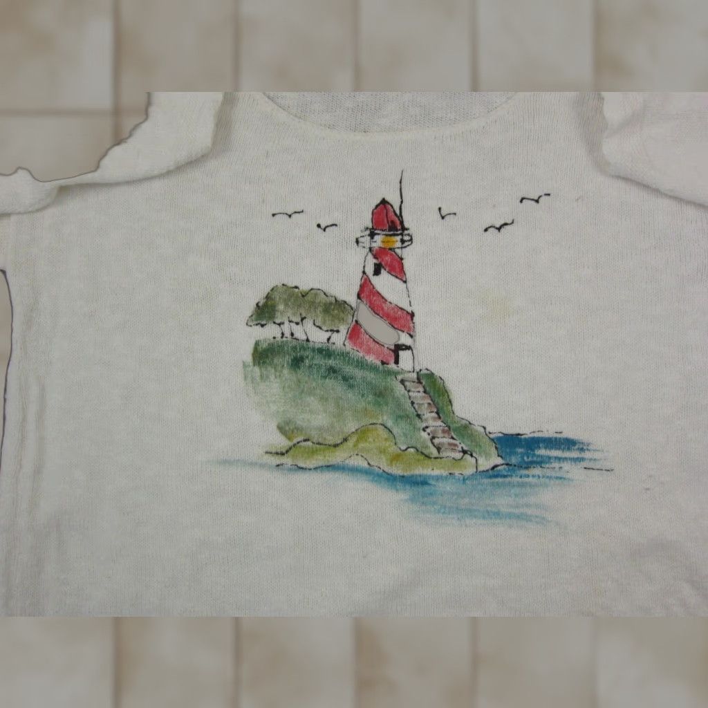 Vintage VINTAGE Sage Sweater Womens One Size White Lighthouse Knit Pullover Size ONE SIZE - 1 Thumbnail