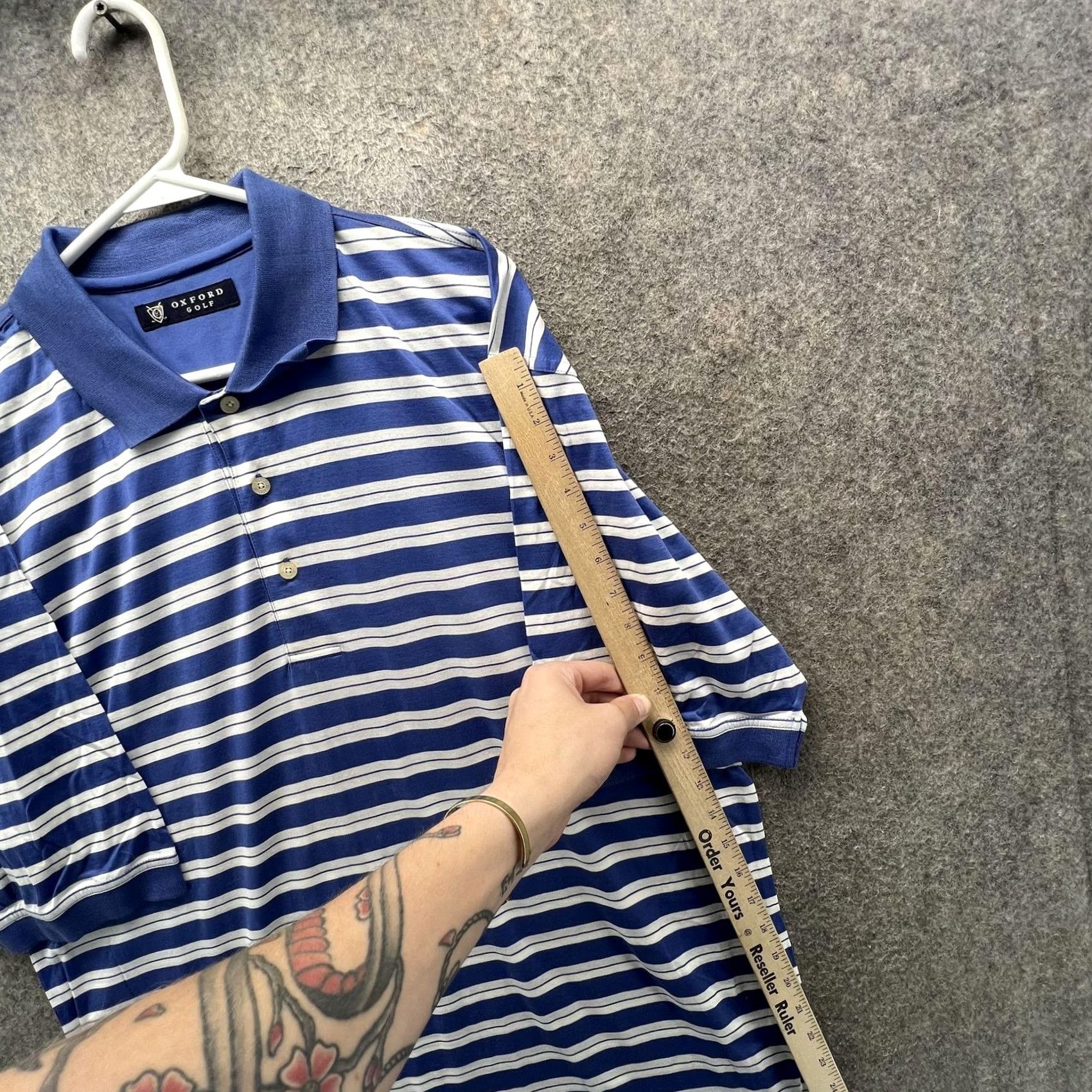 Vintage Oxford Golf Polo Shirt Mens L Blue Stripe Ironhorse Logo 100% Cotton Golf Casual Polo Shirt Size US L / EU 52-54 / 3 - 7 Thumbnail