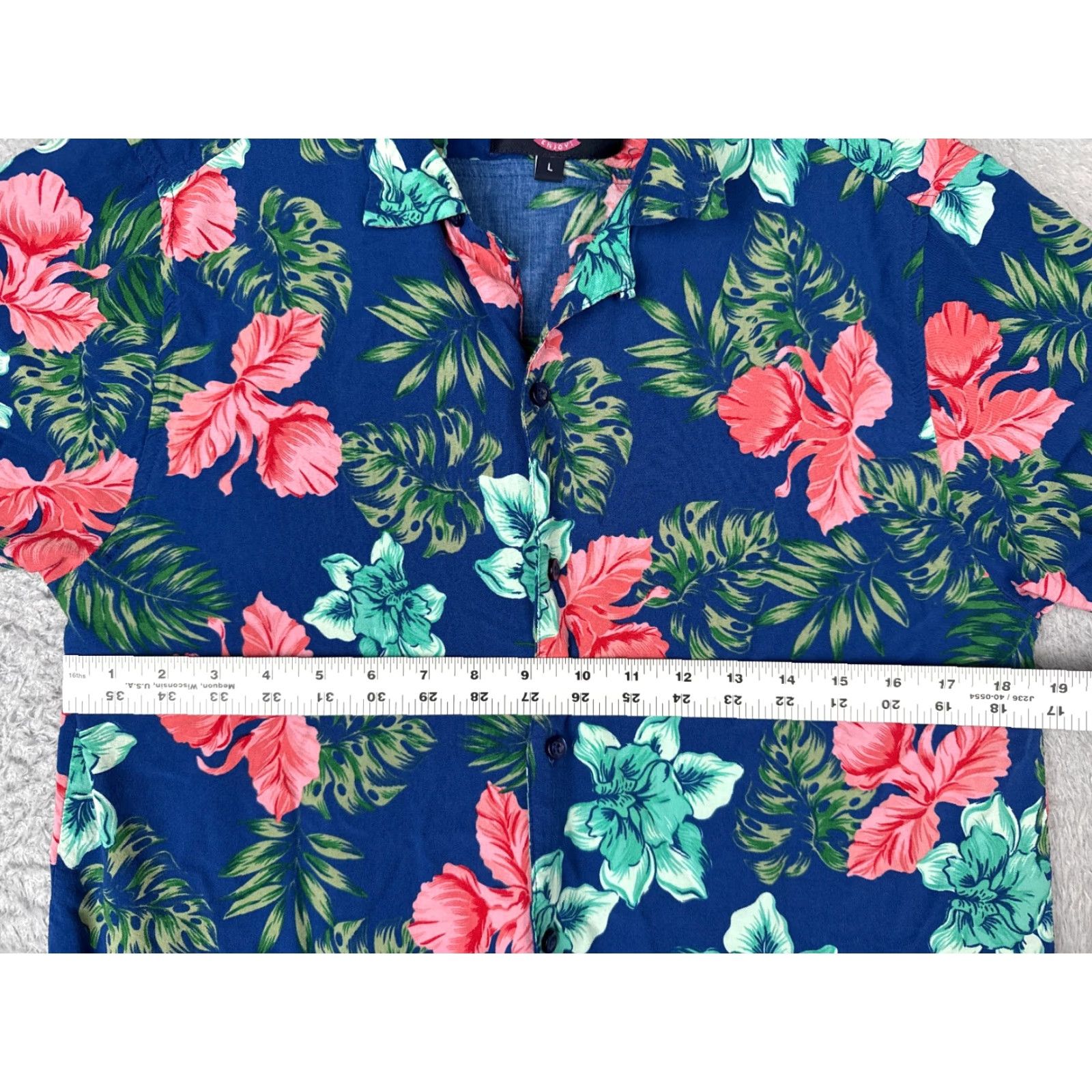 Vintage Good Vibes Shirt Men Large Blue Pink Green Floral Button Up Hawaiian Rayon Size US L / EU 52-54 / 3 - 7 Thumbnail