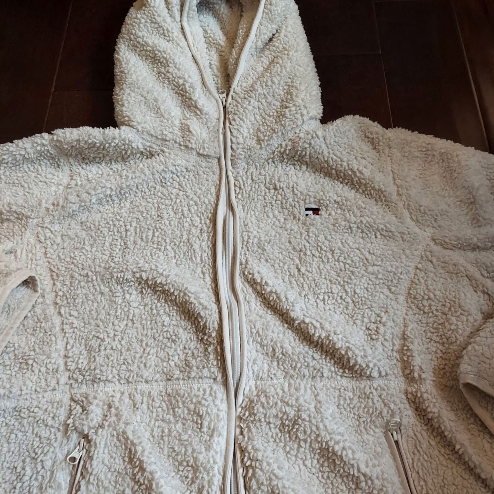 Tommy Hilfiger VINTAGE Tommy Hilfiger Hoodie Pullover White 2XL Mens Regular Zip Sherpa Winter Fall Size XXL / US 16-18 / IT 52-54 - 6 Thumbnail