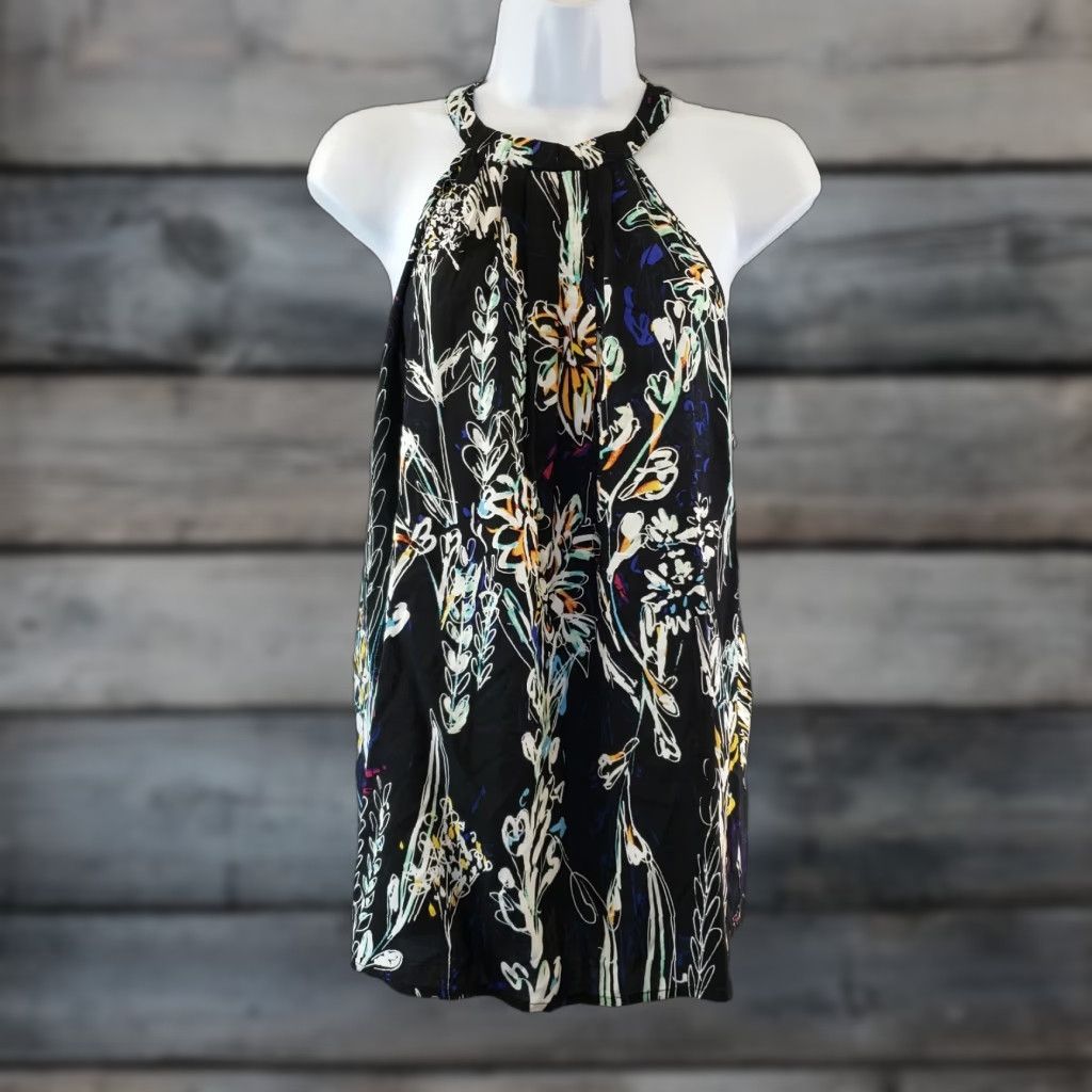 Warehouse VINTAGE Warehouse Womens Tank Top Sz 8 Black Floral Halter Neck Viscose{"name":"Warehouse"} Size M / US 6-8 / IT 42-44 - 1 Thumbnail