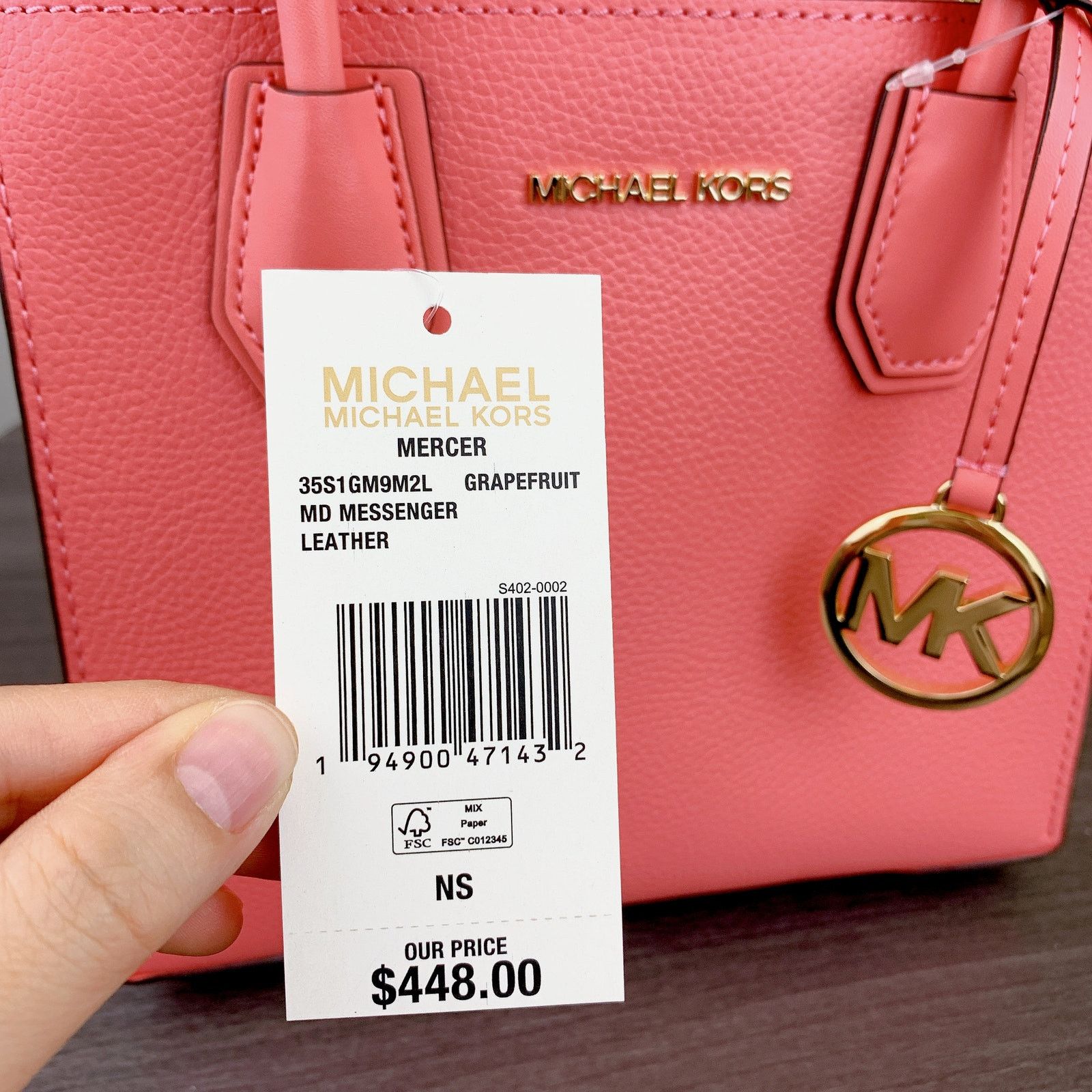 Michael Kors Michael Kors 35S1GM9M2L Mercer Pebbled Leather IN GRAPEFRUIT Size ONE SIZE - 8 Thumbnail
