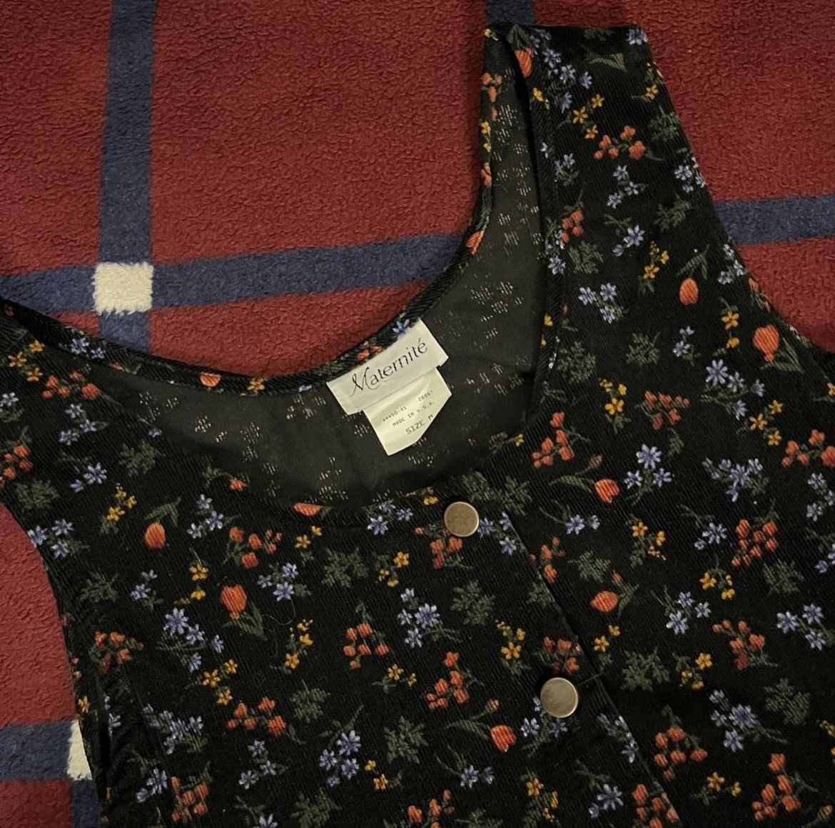 Vintage Vintage Maternité black floral midi long Corduroy Dress M Size M / US 6-8 / IT 42-44 - 2 Thumbnail