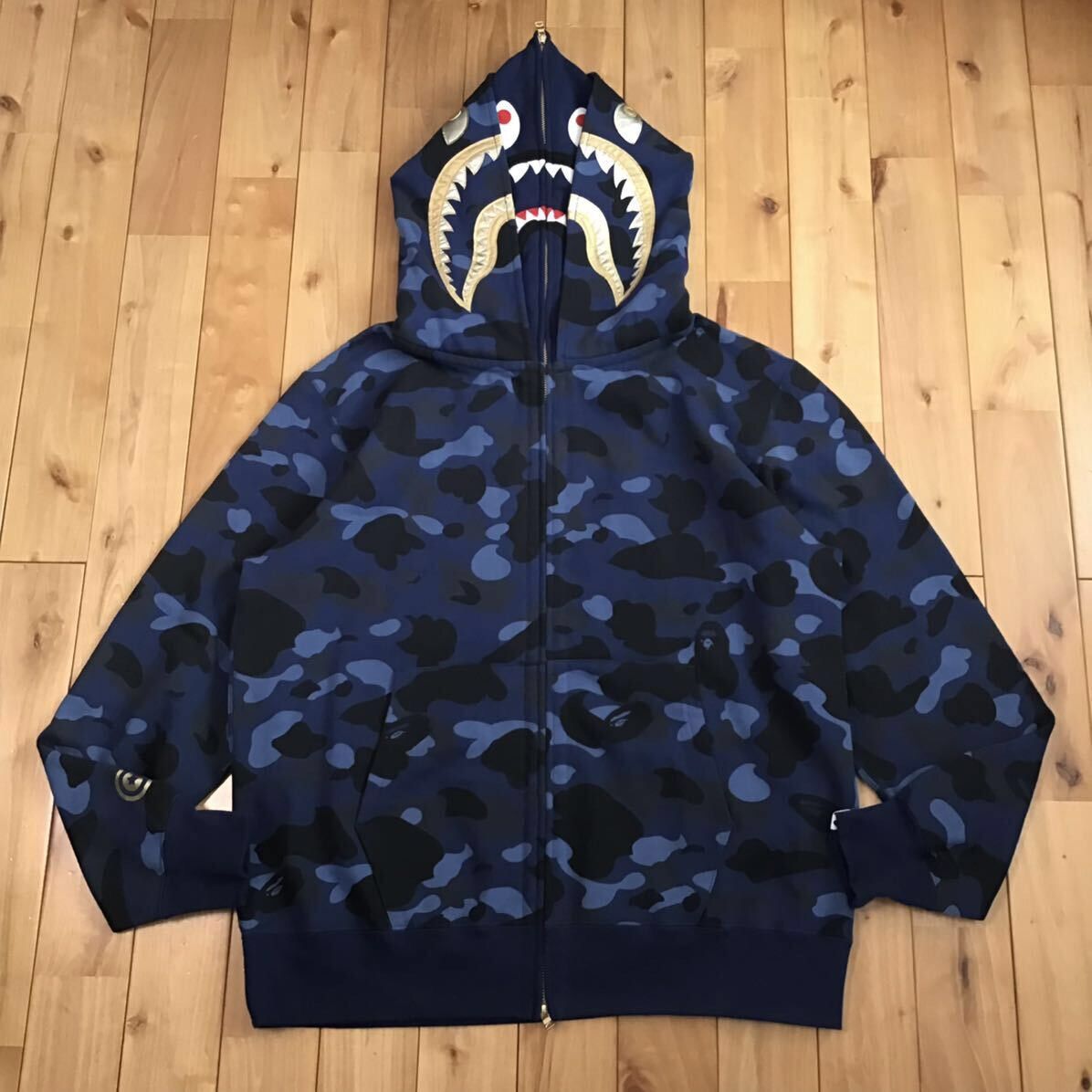 Bape BAPE Double Shark full zip hoodie Blue camo a bathing ape Grailed