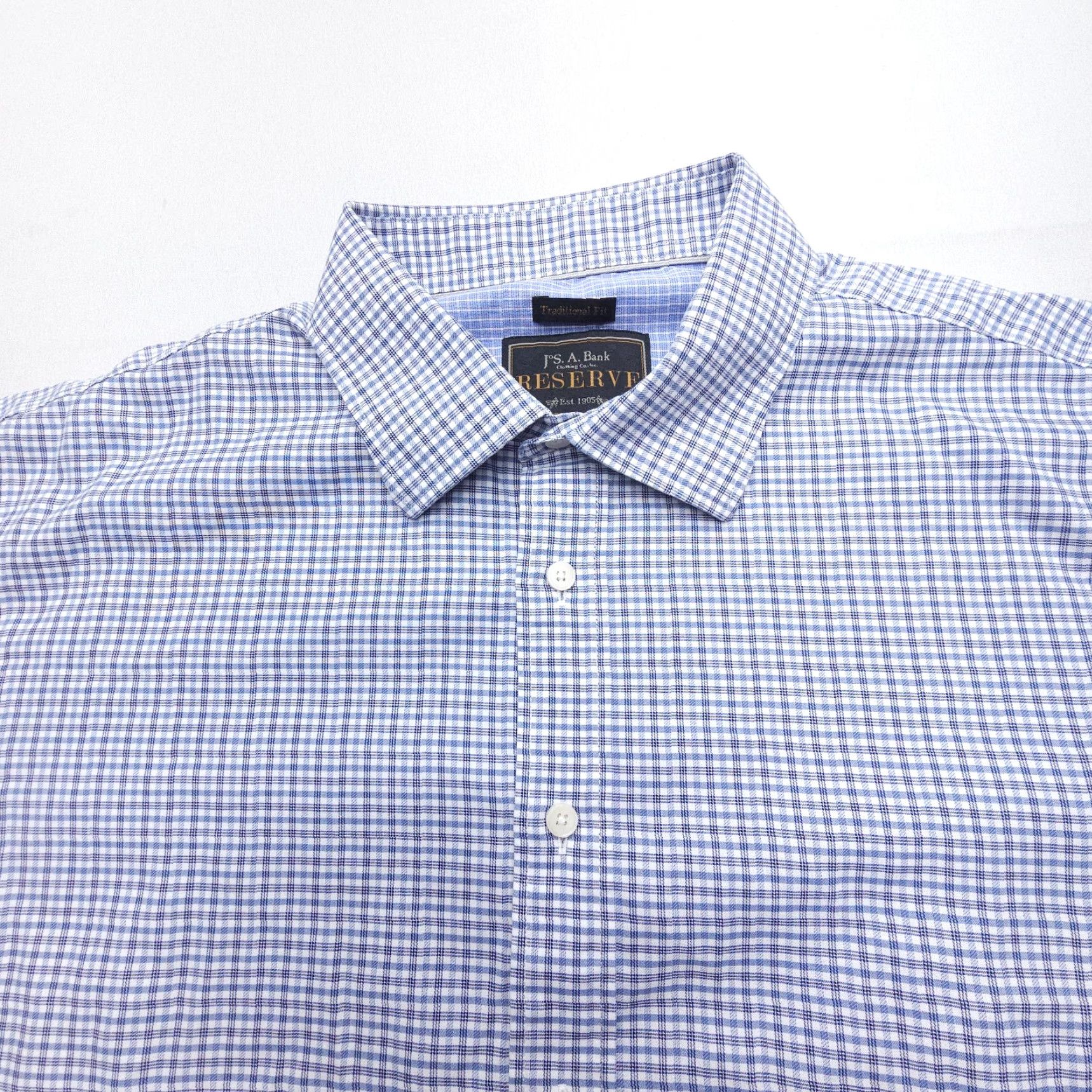 Jos. A. Bank Jos. A. Bank Reserve Dress Shirt Mens XL Blue White Plaid Egyptian Cotton Size 46R - 3 Thumbnail