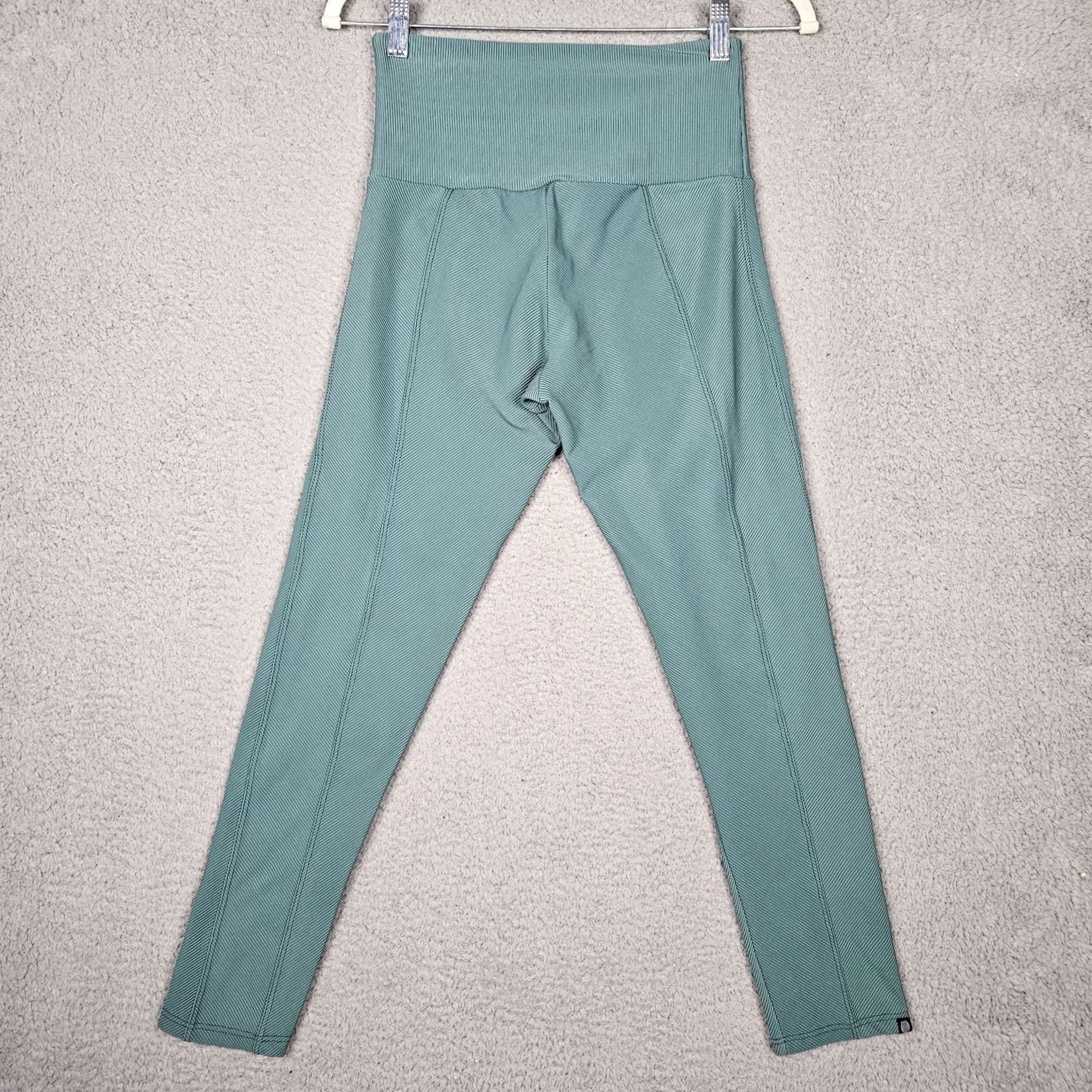 Vintage Onzie Women’s Ribbed High waisted Green Leggings S/M Size 28" / US 6 / IT 42 - 7 Thumbnail