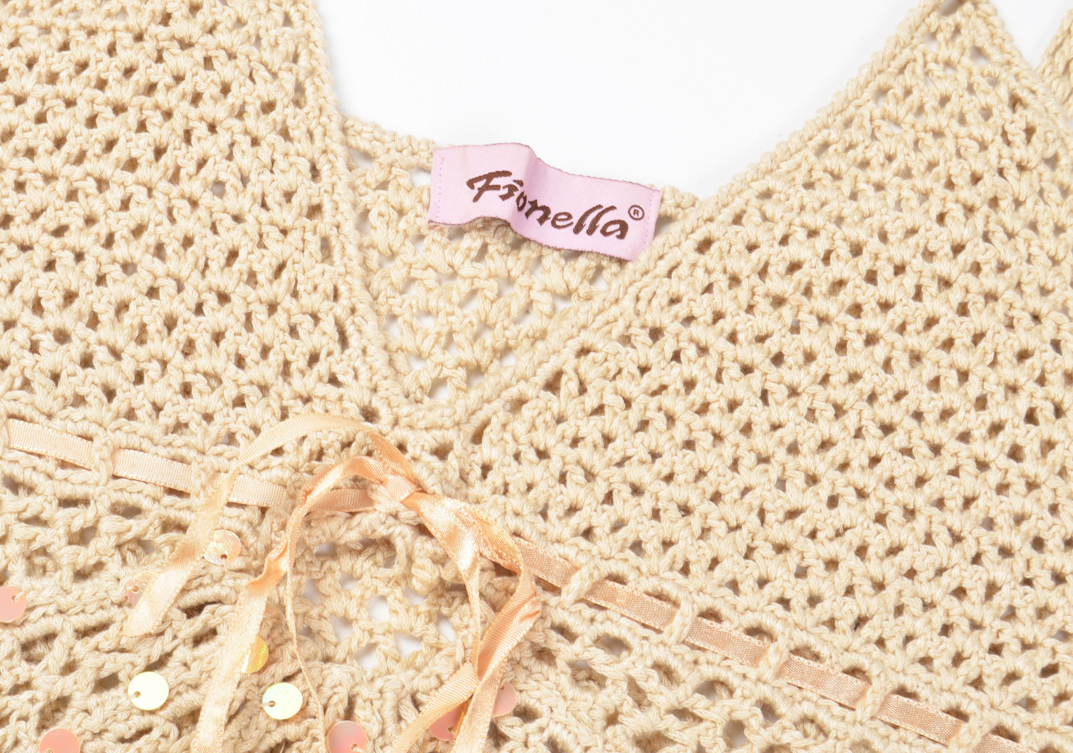 Other Vintage Fionella Y2K Fairy Crochet Knit Sparkle Beige Top Size M / US 6-8 / IT 42-44 - 7 Thumbnail