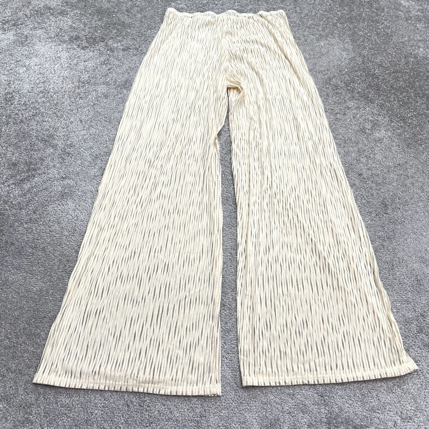 Vintage Jordan Taylor Women's XL Ivory Striped Sheer Cover Up Wide Leg Pants Beach Lightweight Size 40" / US 18 - 2 Thumbnail