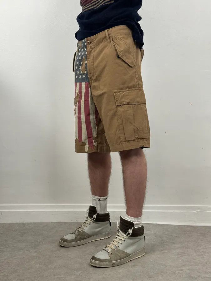 Polo Ralph Lauren 2000s Ralph Lauren USA Distressed Flag Beige Shorts Size US 34 / EU 50 - 2 Thumbnail