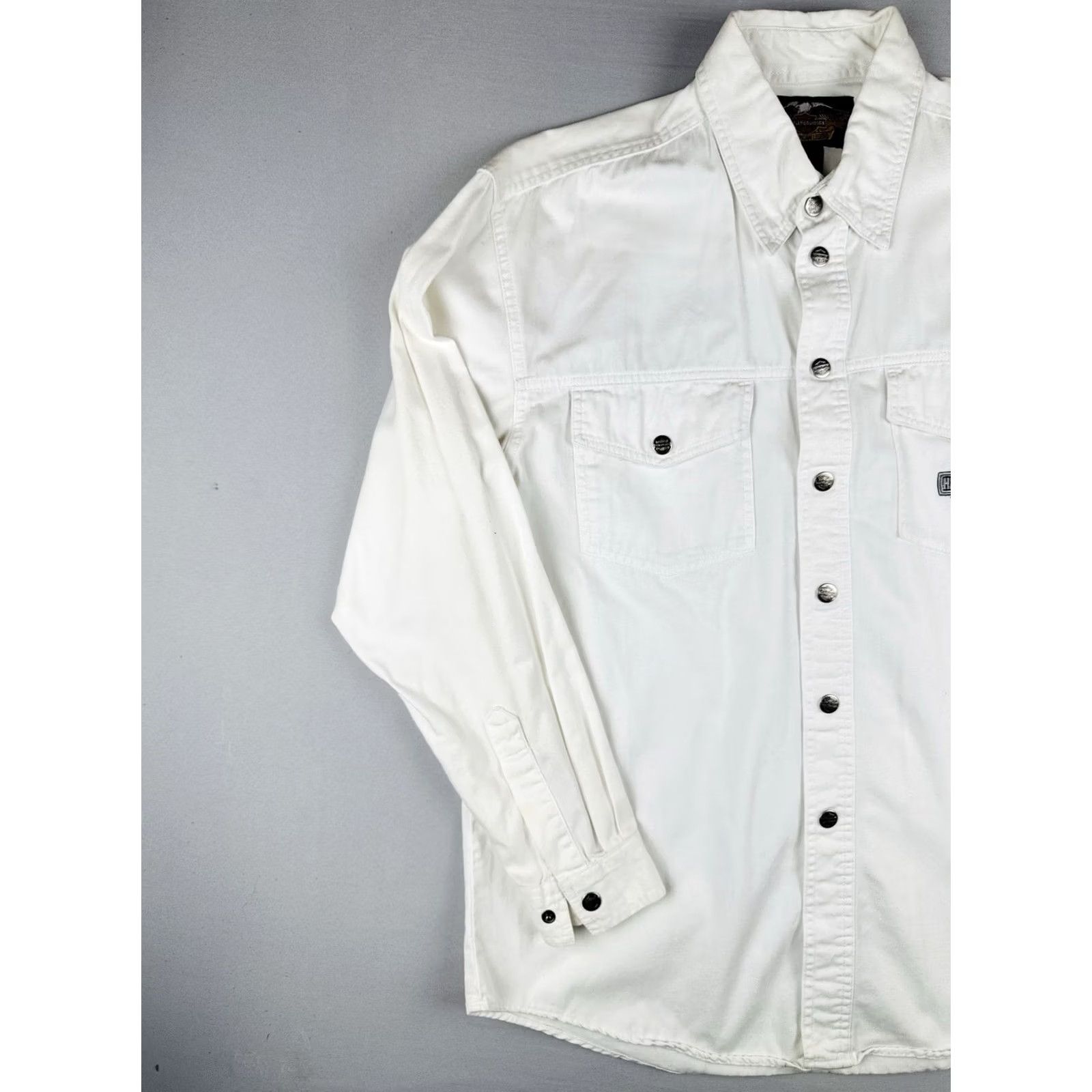 Harley Davidson Harley-Davidson Shirt Western Mens S White Cotton Canvas Snap Button Button-Up Workwear Long Sleeve Size US S / EU 44-46 / 1 - 4 Thumbnail