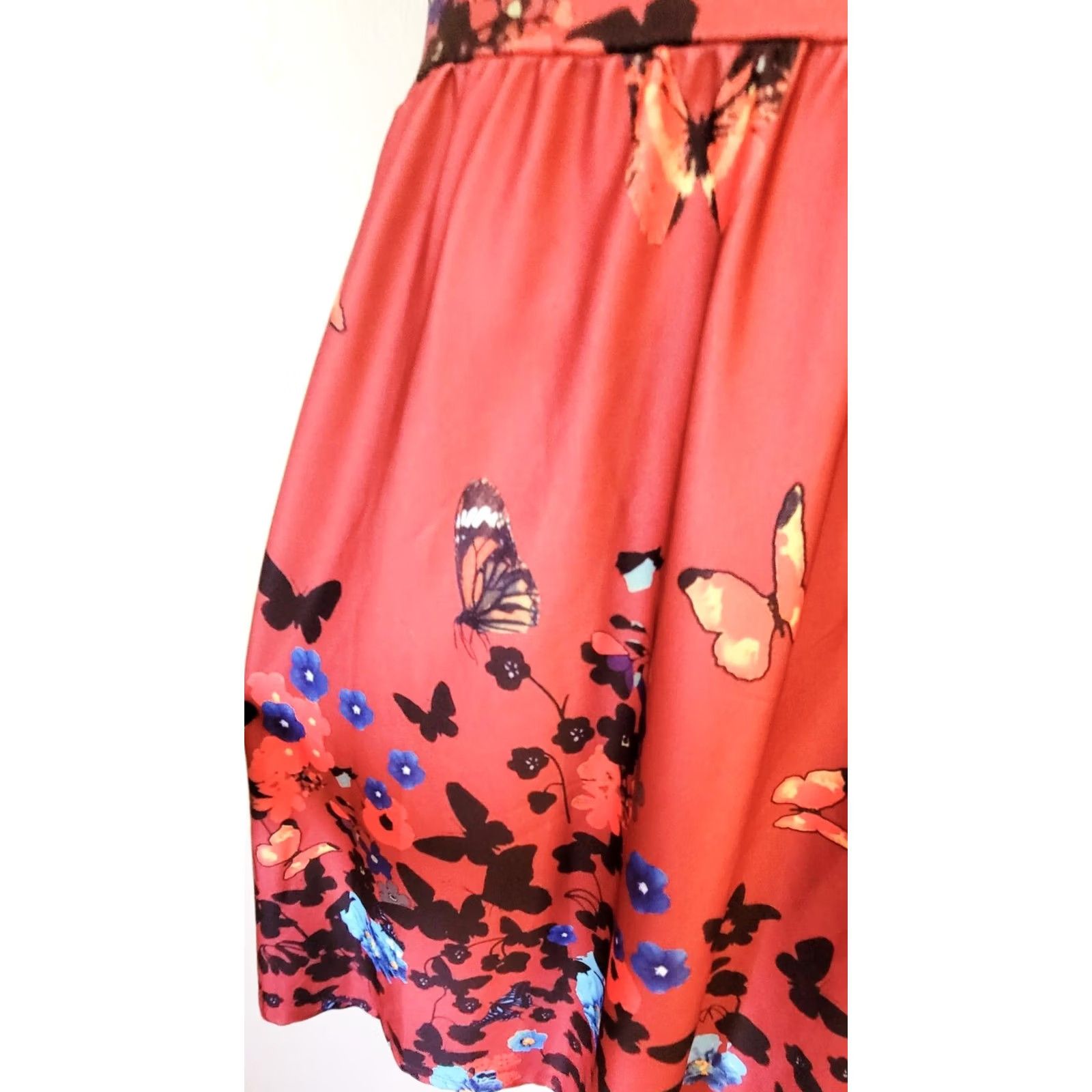 Vintage Butterfly NWT Owin Muted Red Silky A-Line Dress Sleeveless Round Neck Knee Length Women M Casual Party/Cocktail/Travel Vintage No Size M / US 6-8 / IT 42-44 - 3 Thumbnail