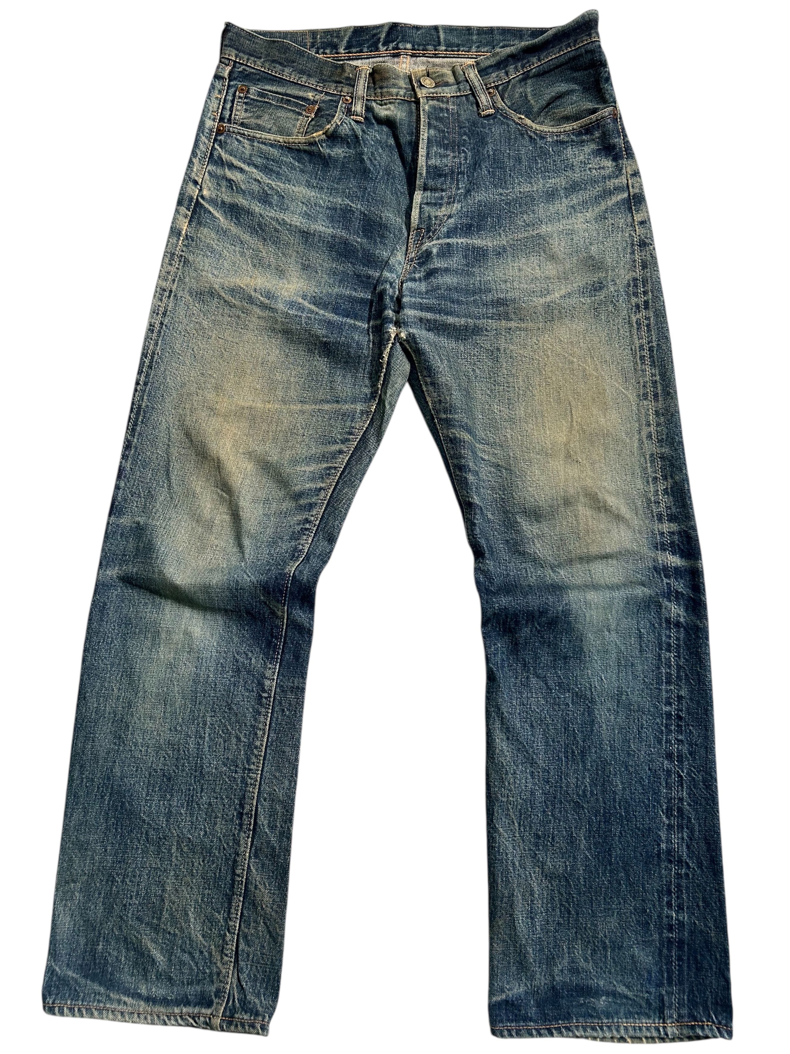 VINTAGE WAREHOUSE 800 SELVEDGE BUTTON FLY DISTRESSED DENIM