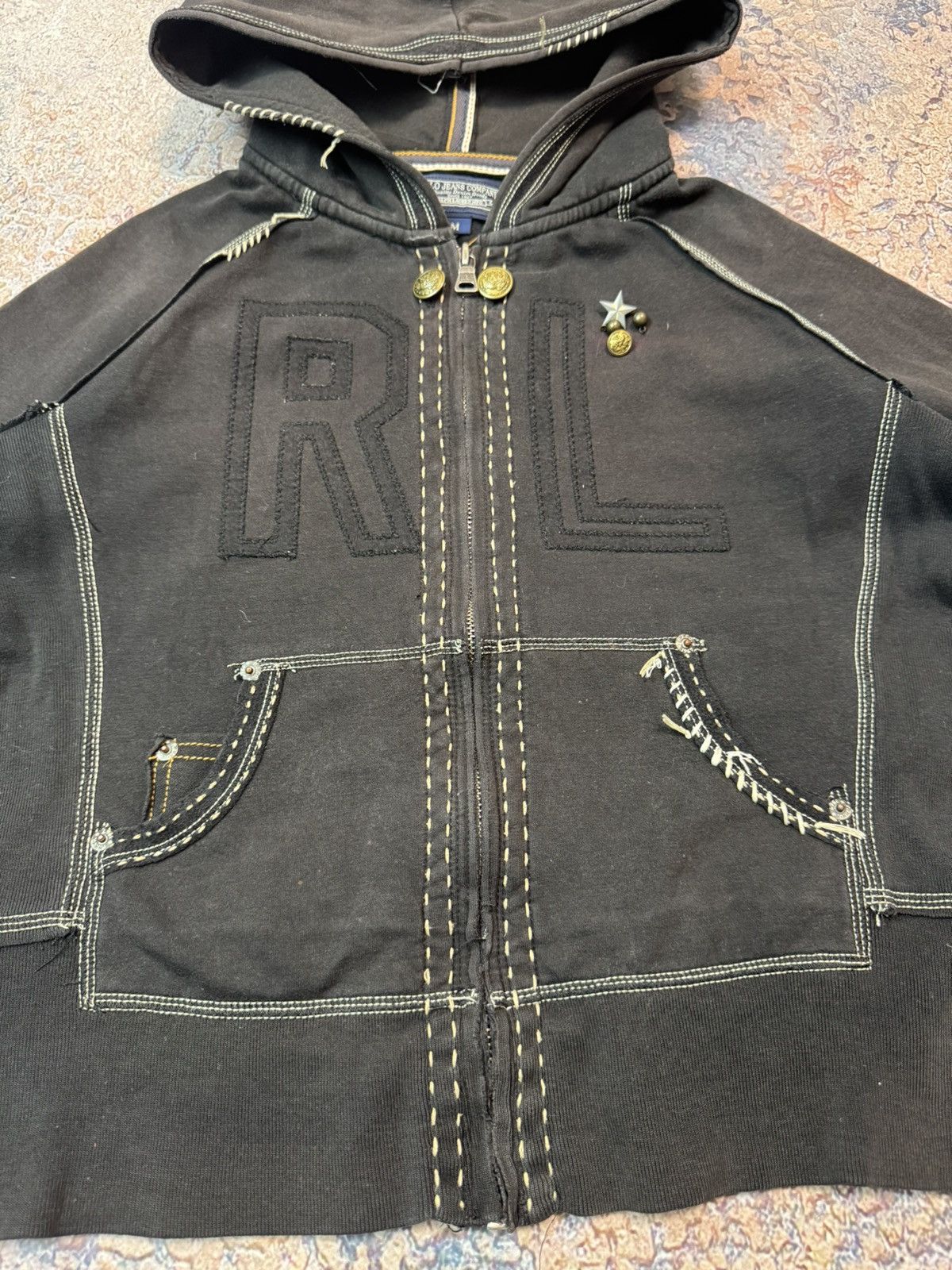 Polo Ralph Lauren Y2K Polo Ralph Lauren White Stitch Big Logo Zip Up Hoodie Size M / US 6-8 / IT 42-44 - 4 Thumbnail