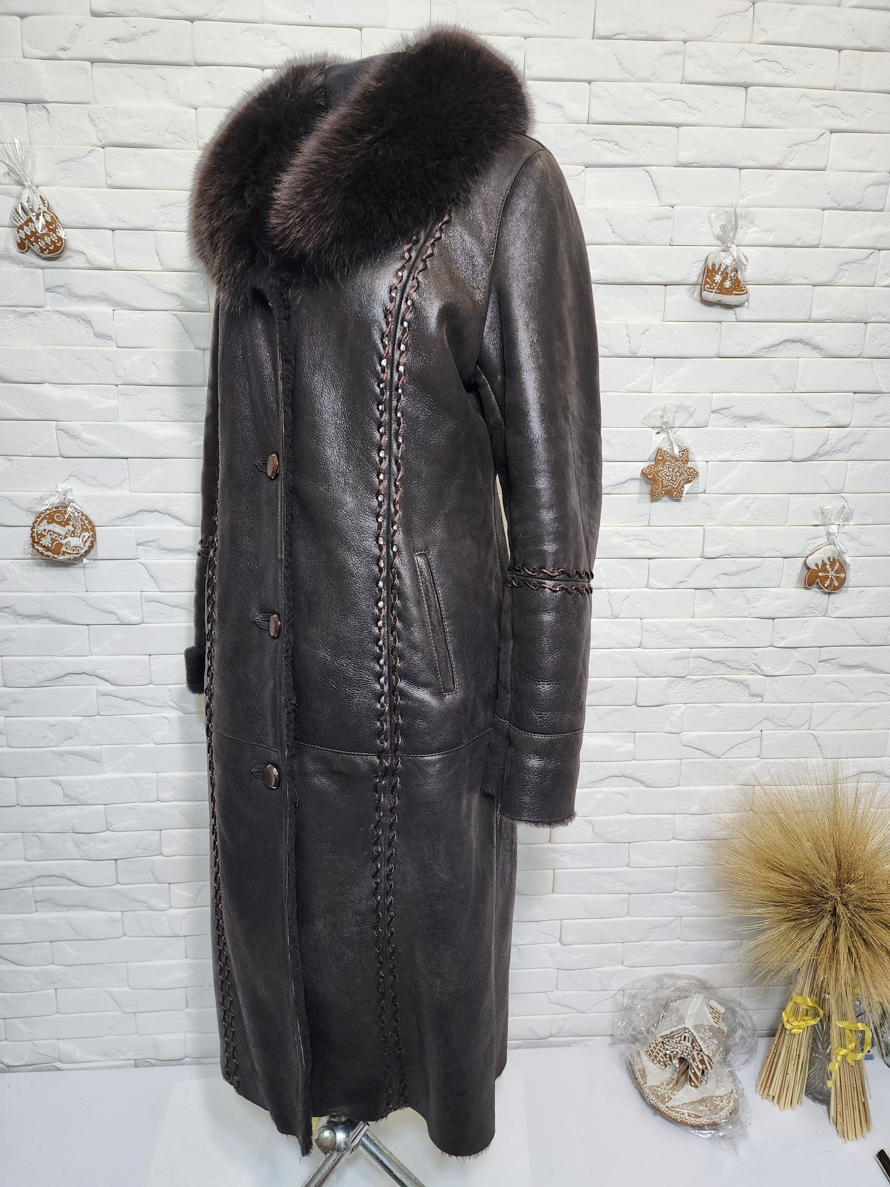 Furla Brown Sheepskin Coat: Vintage Leather Winter Outerwear Size XL / US 12-14 / IT 48-50 - 2 Thumbnail